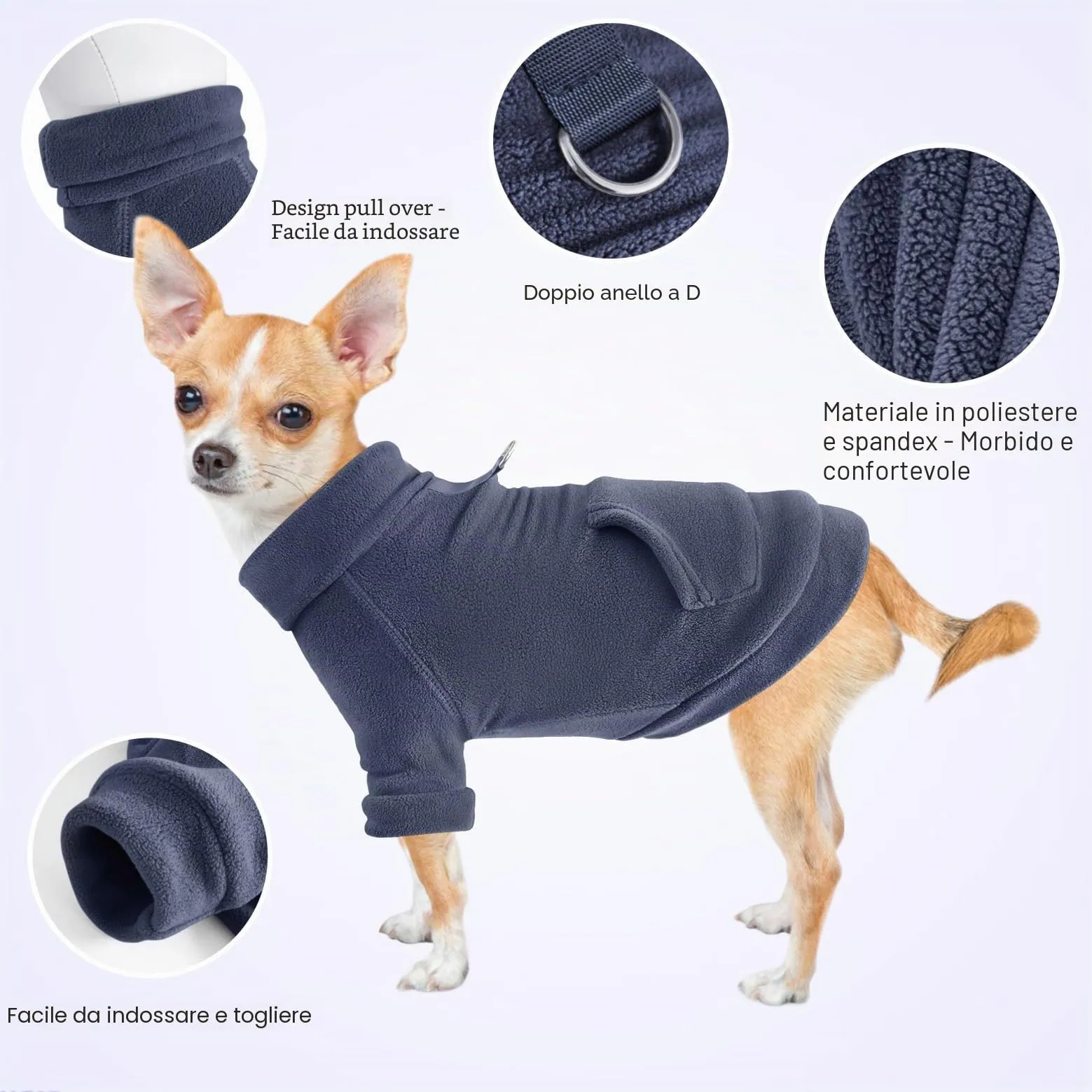 Mosucoirl Felpa con Cappuccio e Tasca per Cani, Grigio&Blu Navy, XS - immagine 7