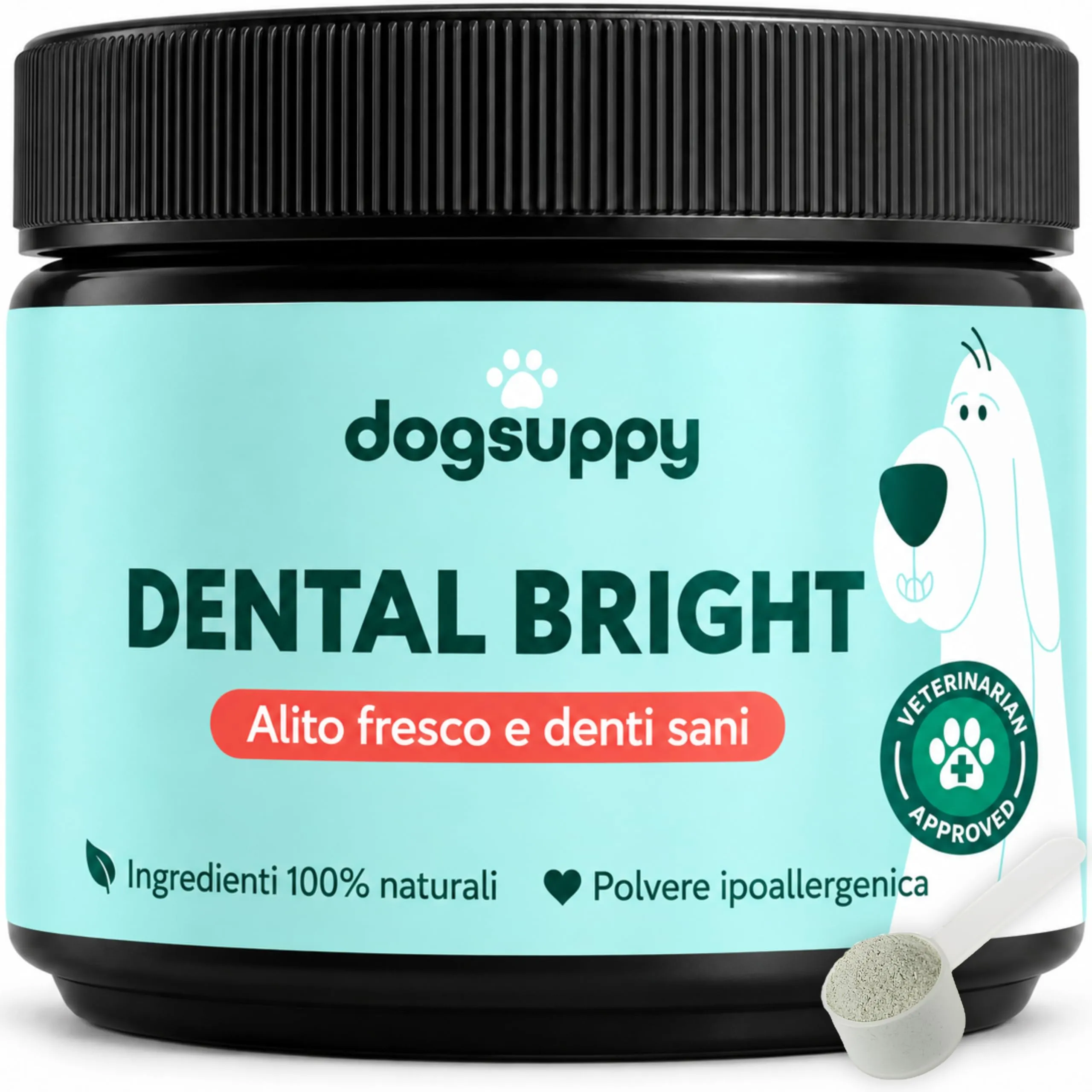 DogSuppy Dental Bright Polvere Dentale per Cani, Alito Fresco, Rimuovi Placca e Tartaro - immagine 1