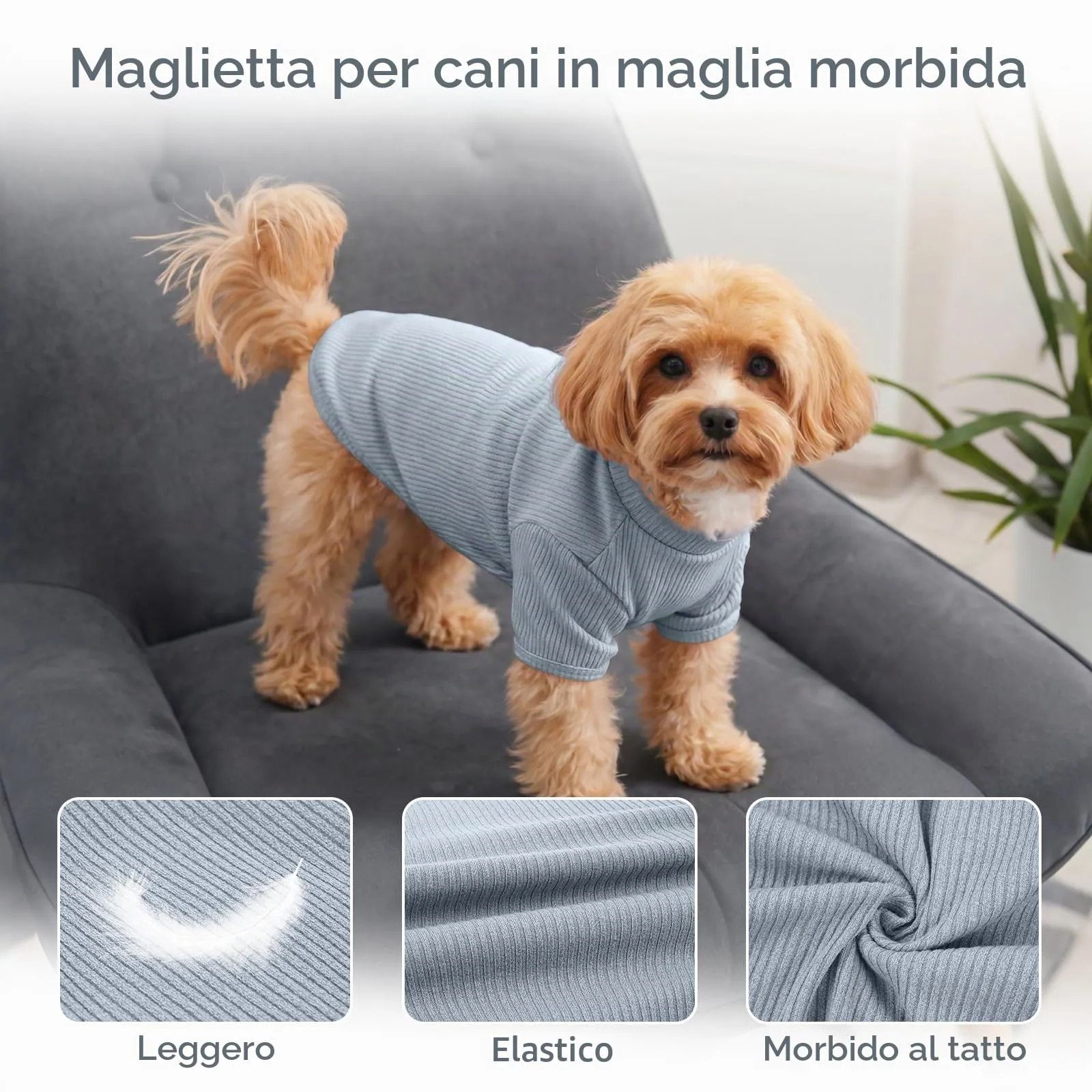 Hjumarayan T-Shirt in Maglia per Cani, Maglione Leggero Elasticizzato, Blu Skyline, XXL - immagine 3