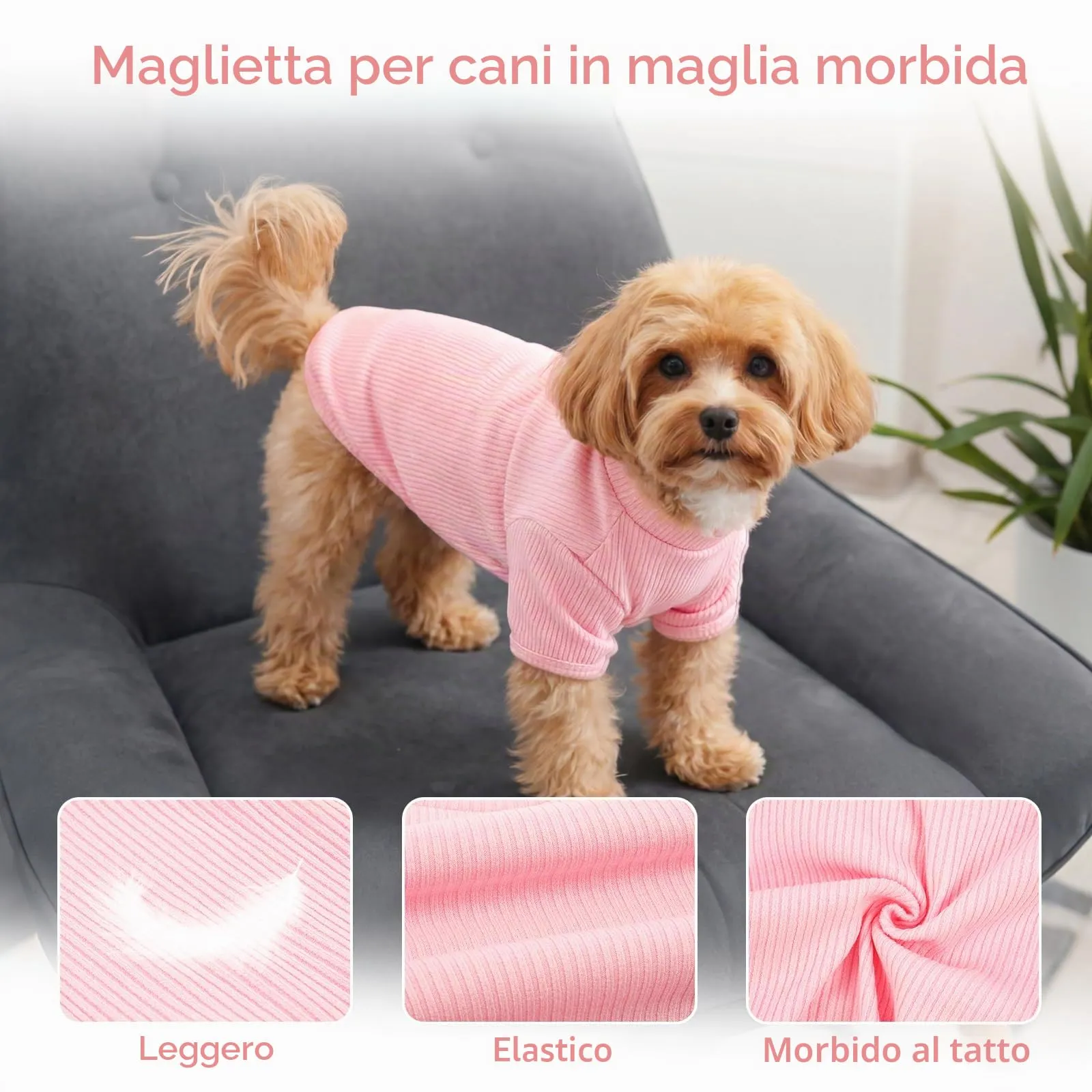 Hjumarayan Maglietta in Tessuto a Costine per Cani, Rosa Fiorita, S - immagine 3