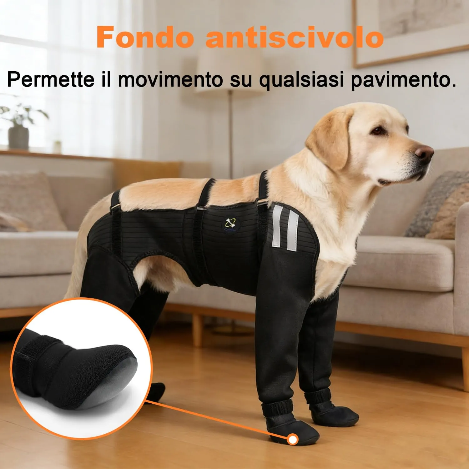 COODEO Calzini Impermeabili Antiscivolo per Cani, Protezione Anti-Leccamento per Ferite, Pioggia, Neve e Cura Post-Operatoria, Nero, M - immagine 6