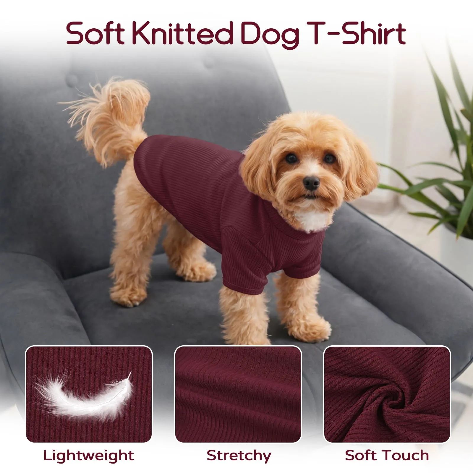 Hjumarayan T-Shirt in Maglia Elasticizzata a Costine per Cani, Bordeaux, XS - immagine 3