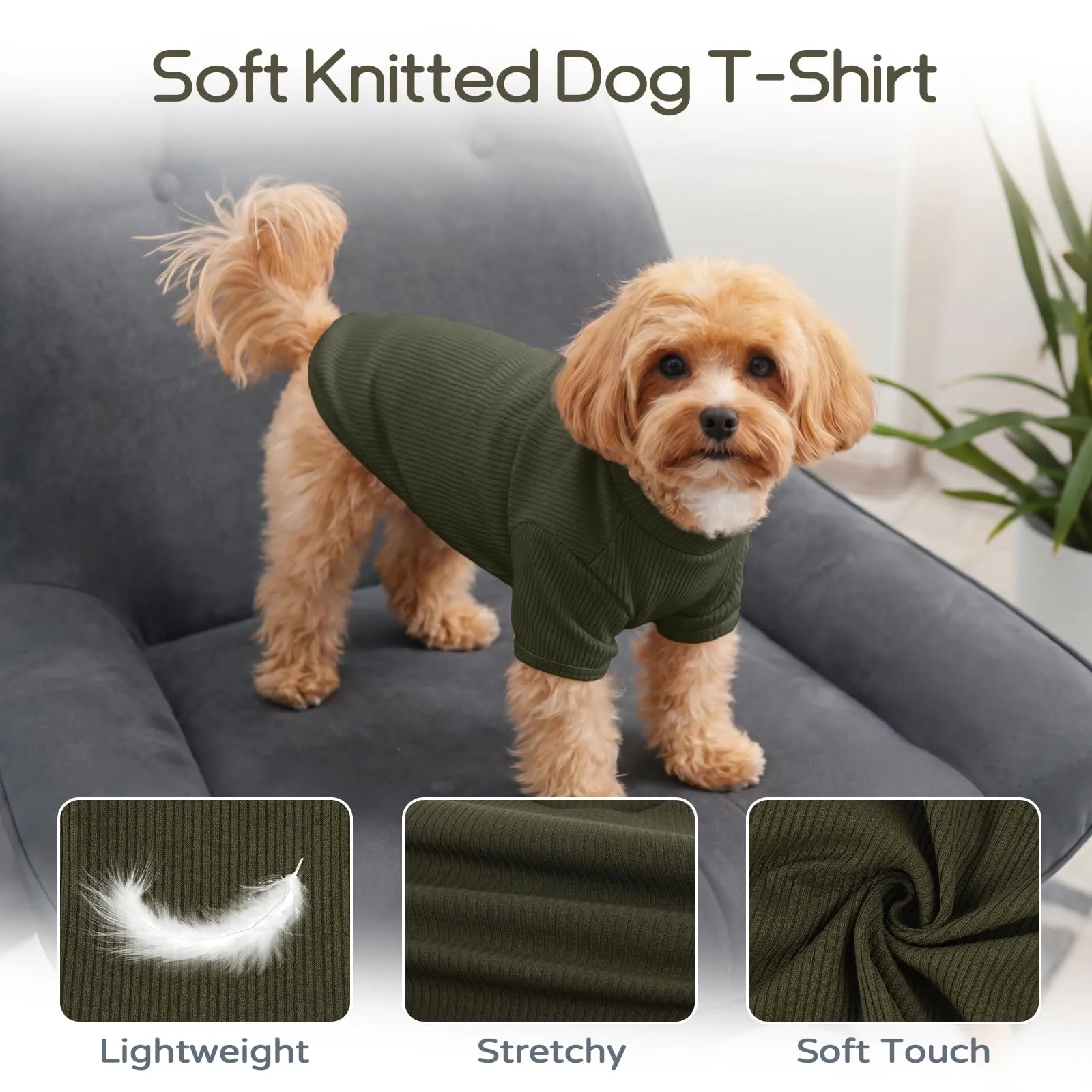 Hjumarayan Pullover Leggero Per Cani In Maglia A Costine, Verde Muschio, L - immagine 3