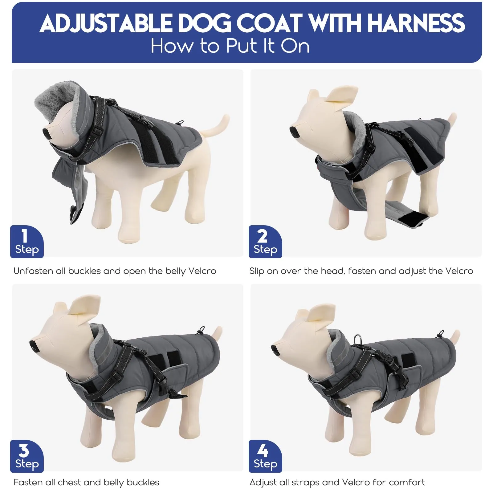 ASENKU Cappotto Cane Impermeabile Antivento, Taglia XL, Grigio - immagine 8