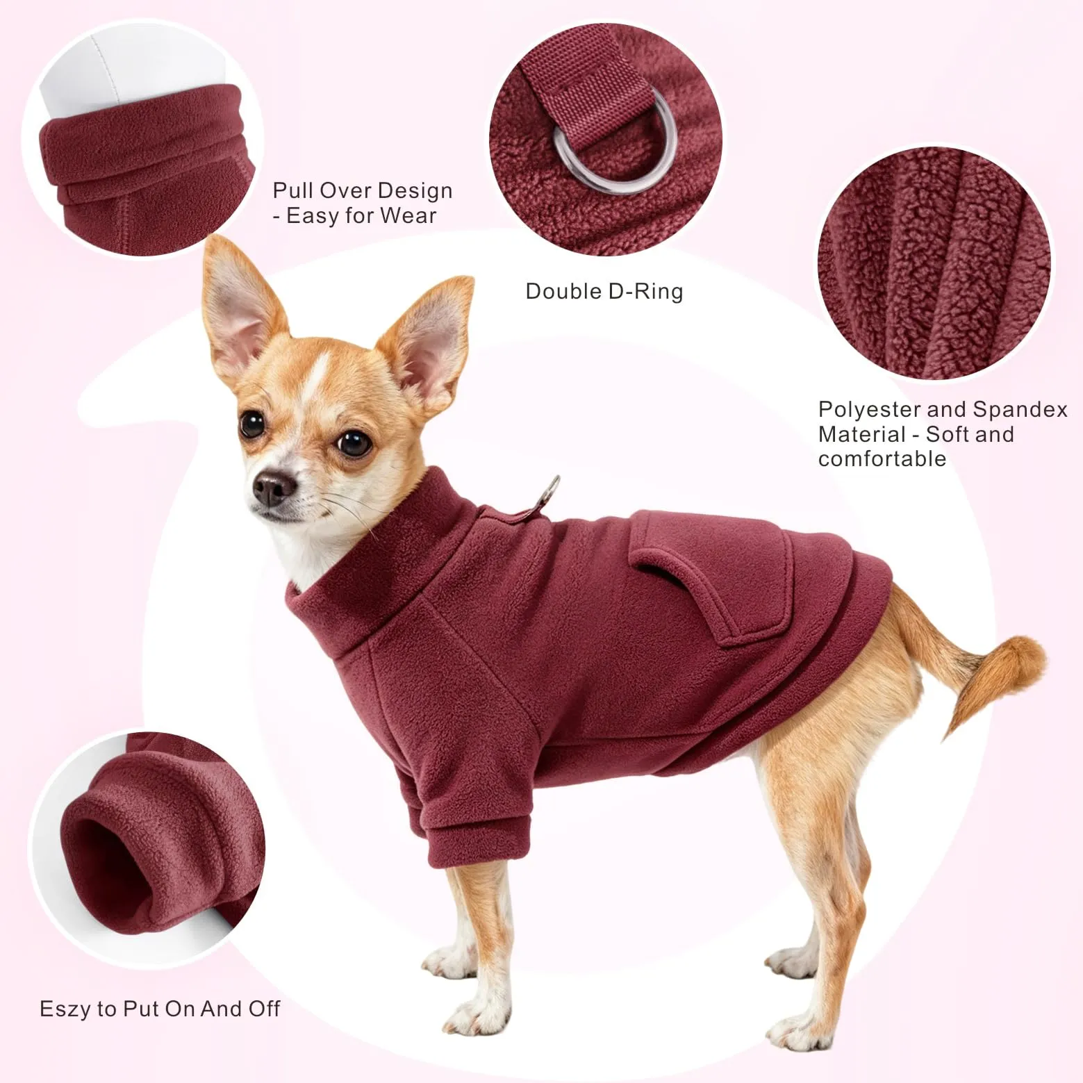 Mosucoirl Felpa con Cappuccio per Cani, Pullover Jumpsuit con Tasca e D-Ring, LichtRotDunkelRot, L - immagine 7