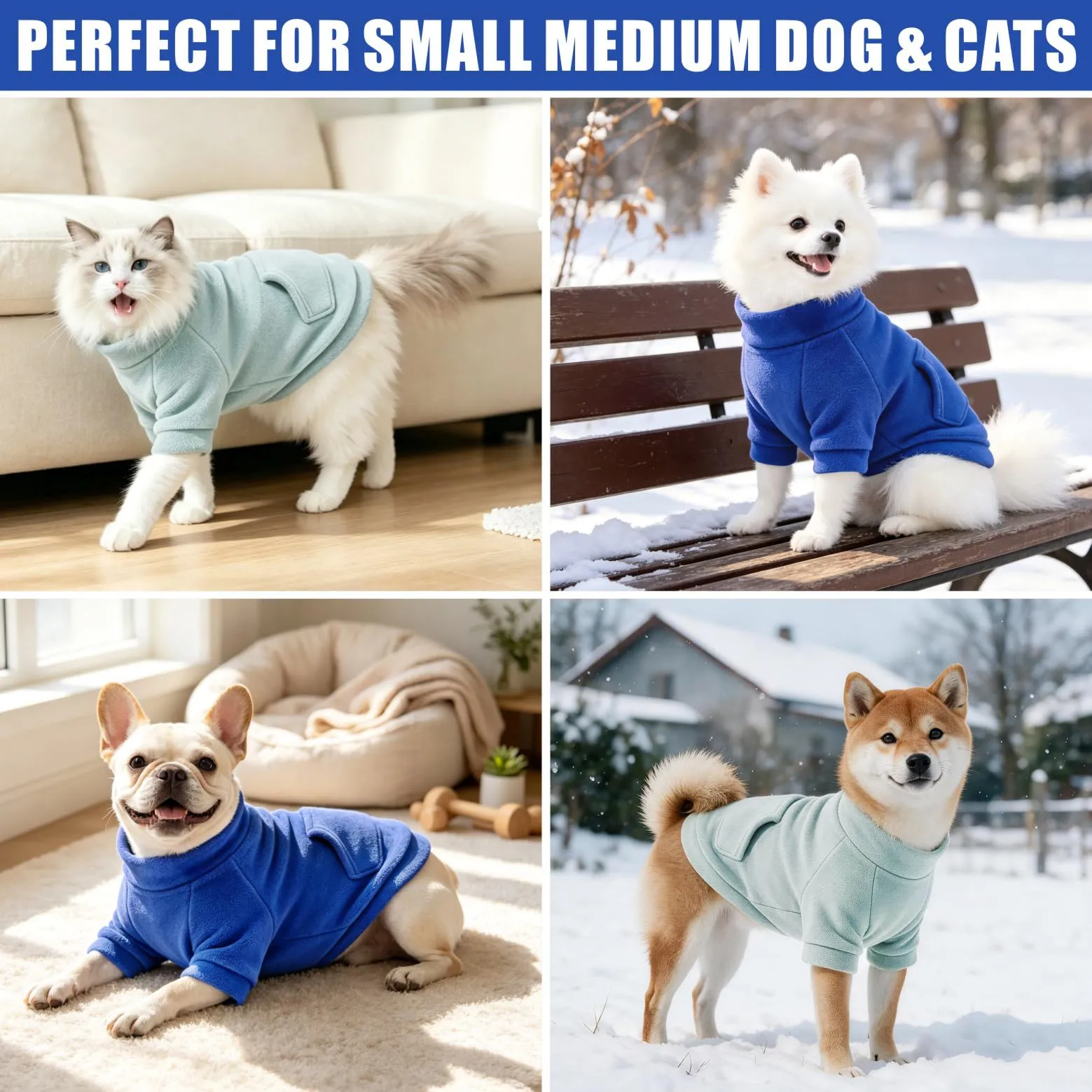 Mosucoirl Felpa con Cappuccio per Cani, Pullover in Cotone con Tasca, LichtblauDunkelblau, M - immagine 3
