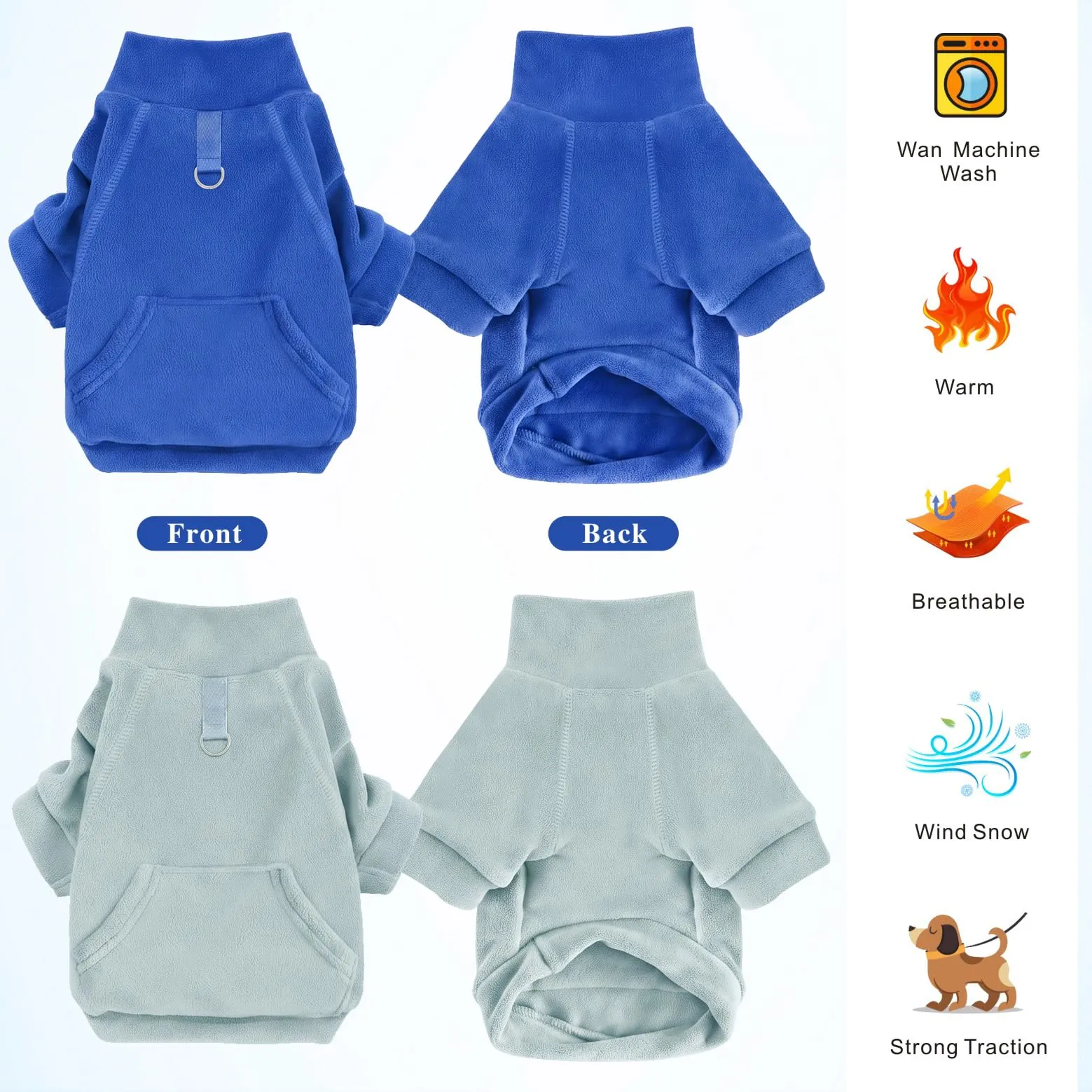 Mosucoirl Felpa con Cappuccio per Cani, Pullover in Cotone con Tasca, LichtblauDunkelblau, M - immagine 6