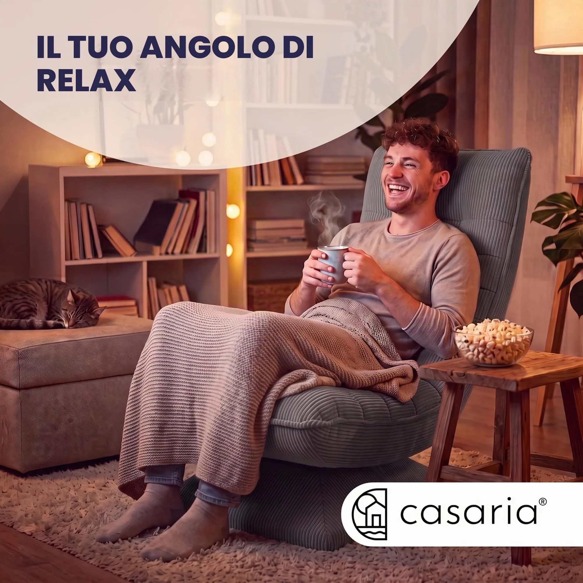 CASARIA Poltrona Relax Aberdeen Girevole a 360° con Schienale Regolabile in Velluto a Coste, Grigio - immagine 7
