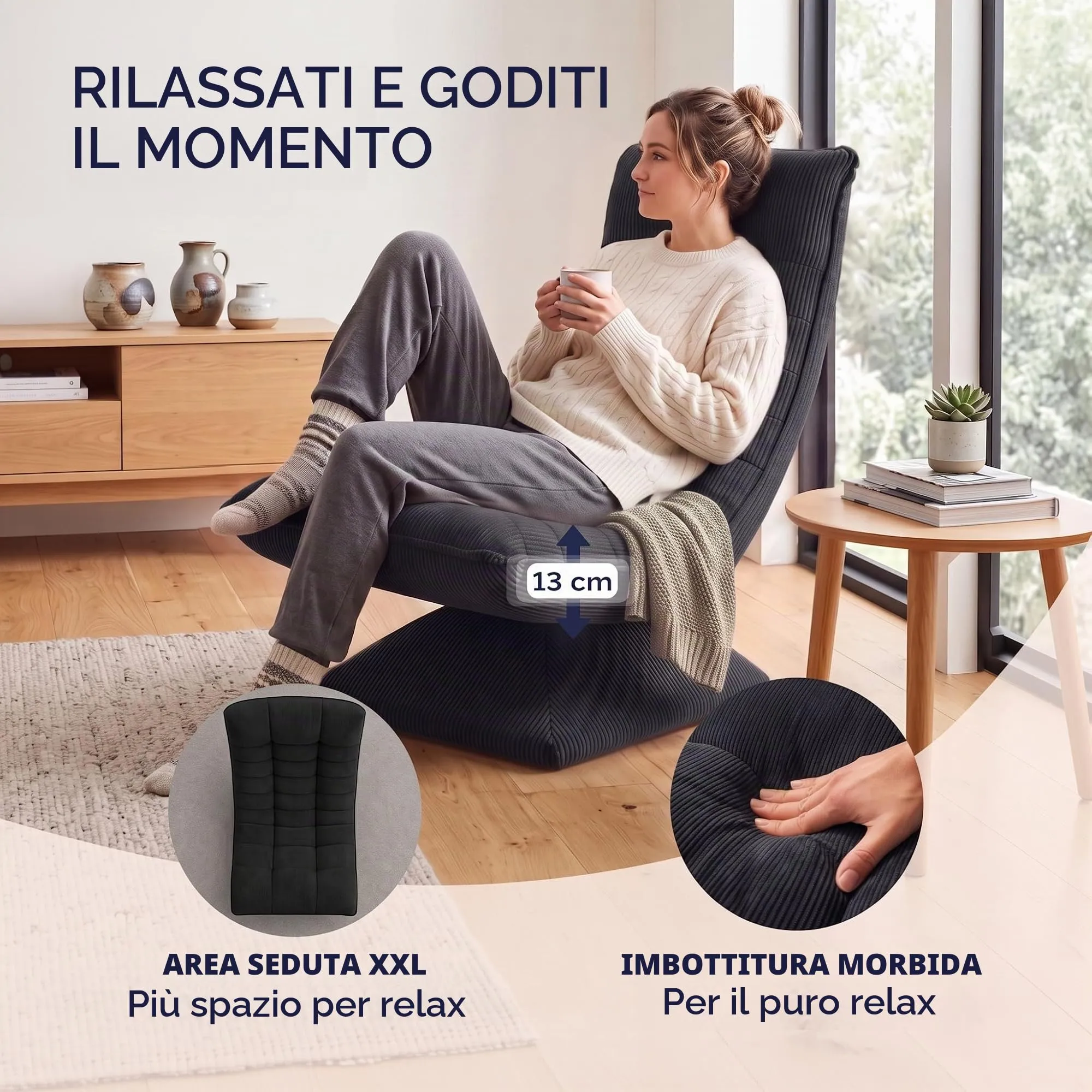 CASARIA Poltrona Relax Aberdeen, Schienale Regolabile, Velluto Nero - immagine 3