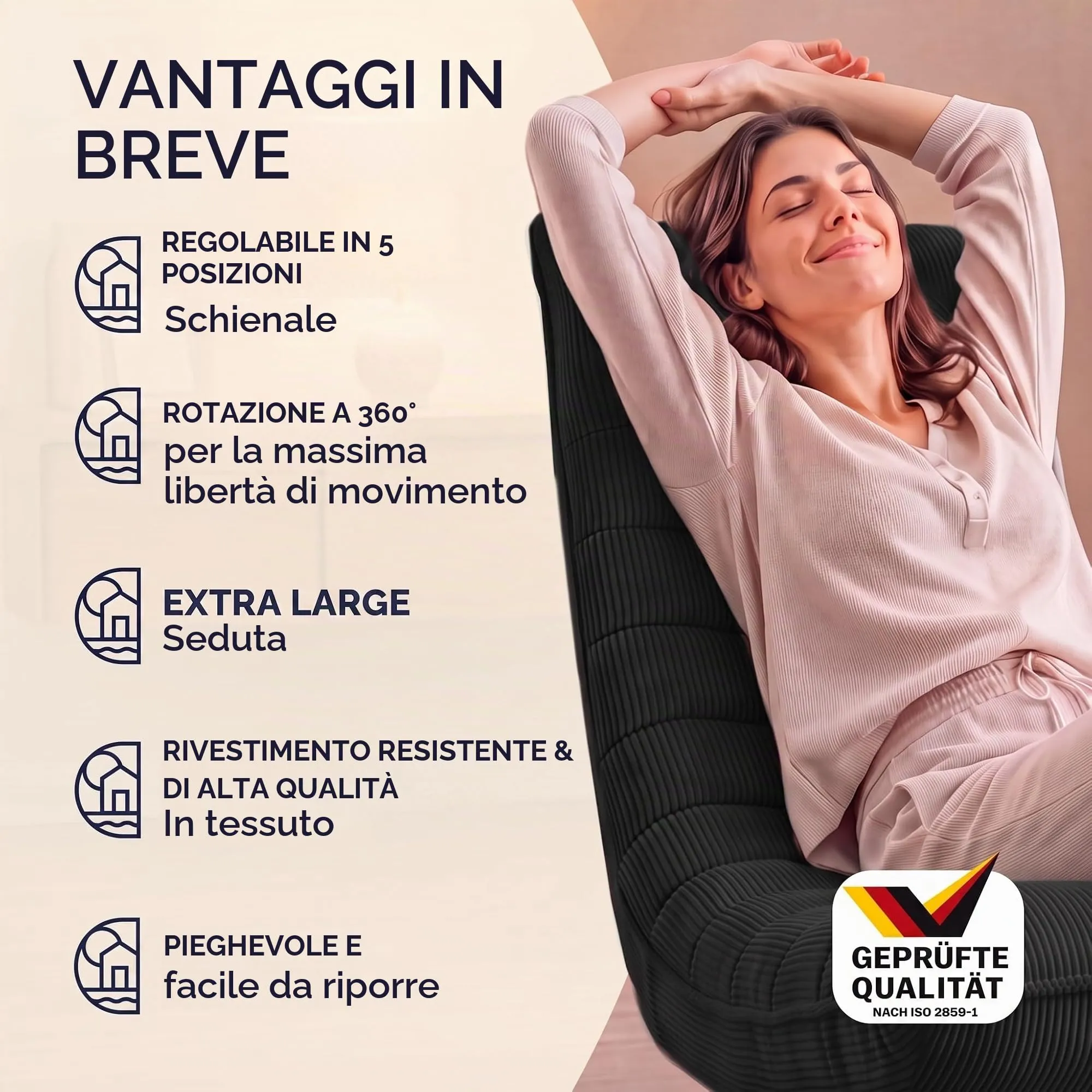 CASARIA Poltrona Relax Aberdeen, Schienale Regolabile, Velluto Nero - immagine 8