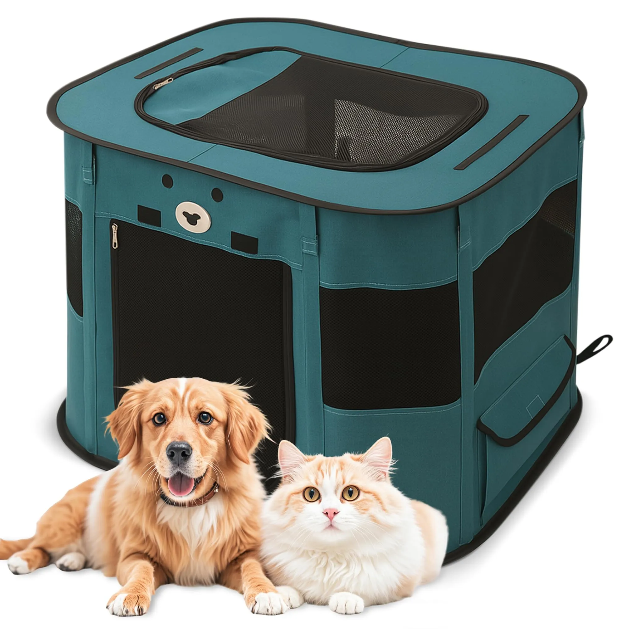 ALLSOPETS Recinto per Cani da Interno Pieghevole, Blu Reale, M - immagine 1