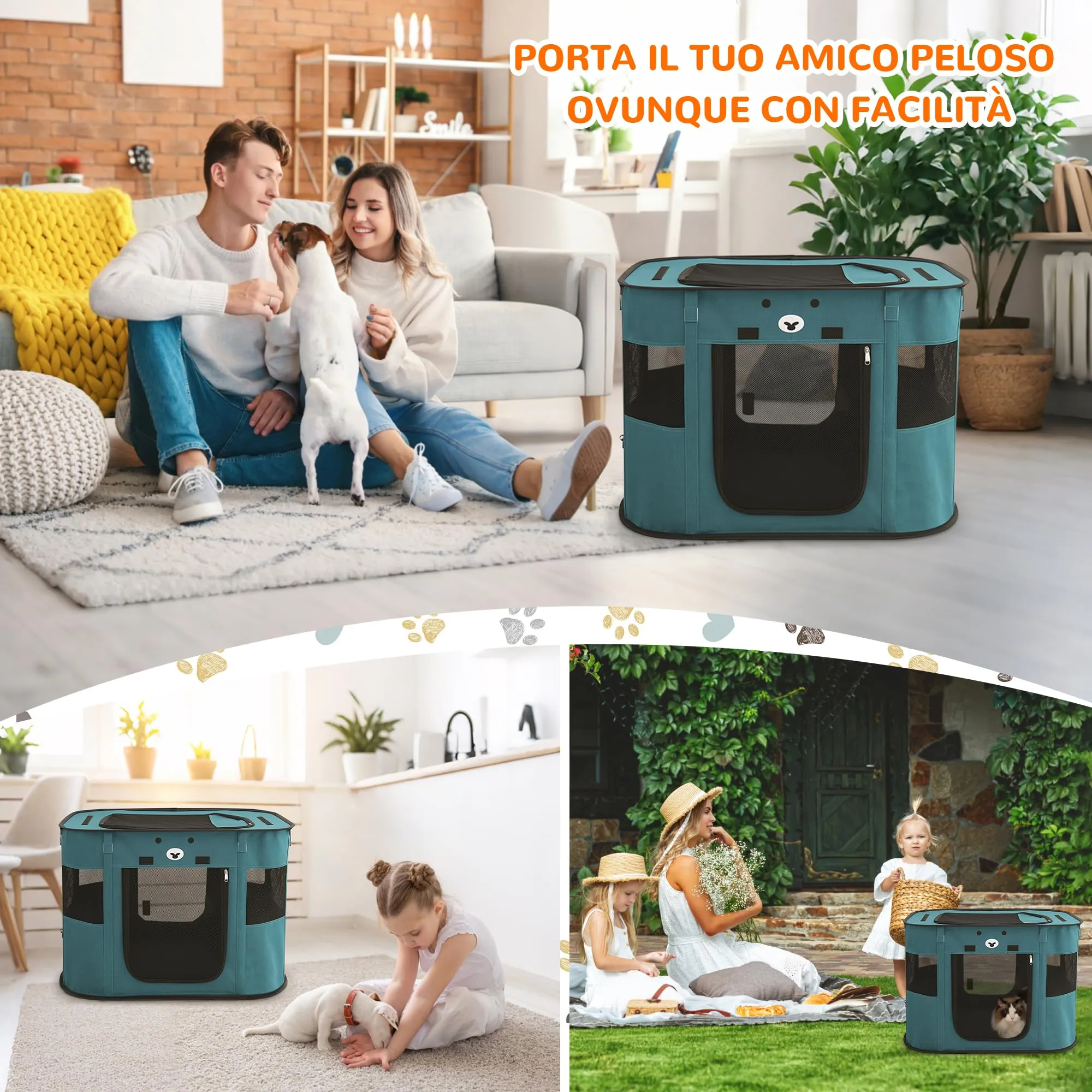 ALLSOPETS Recinto per Cani da Interno Pieghevole, Blu Reale, M - immagine 2
