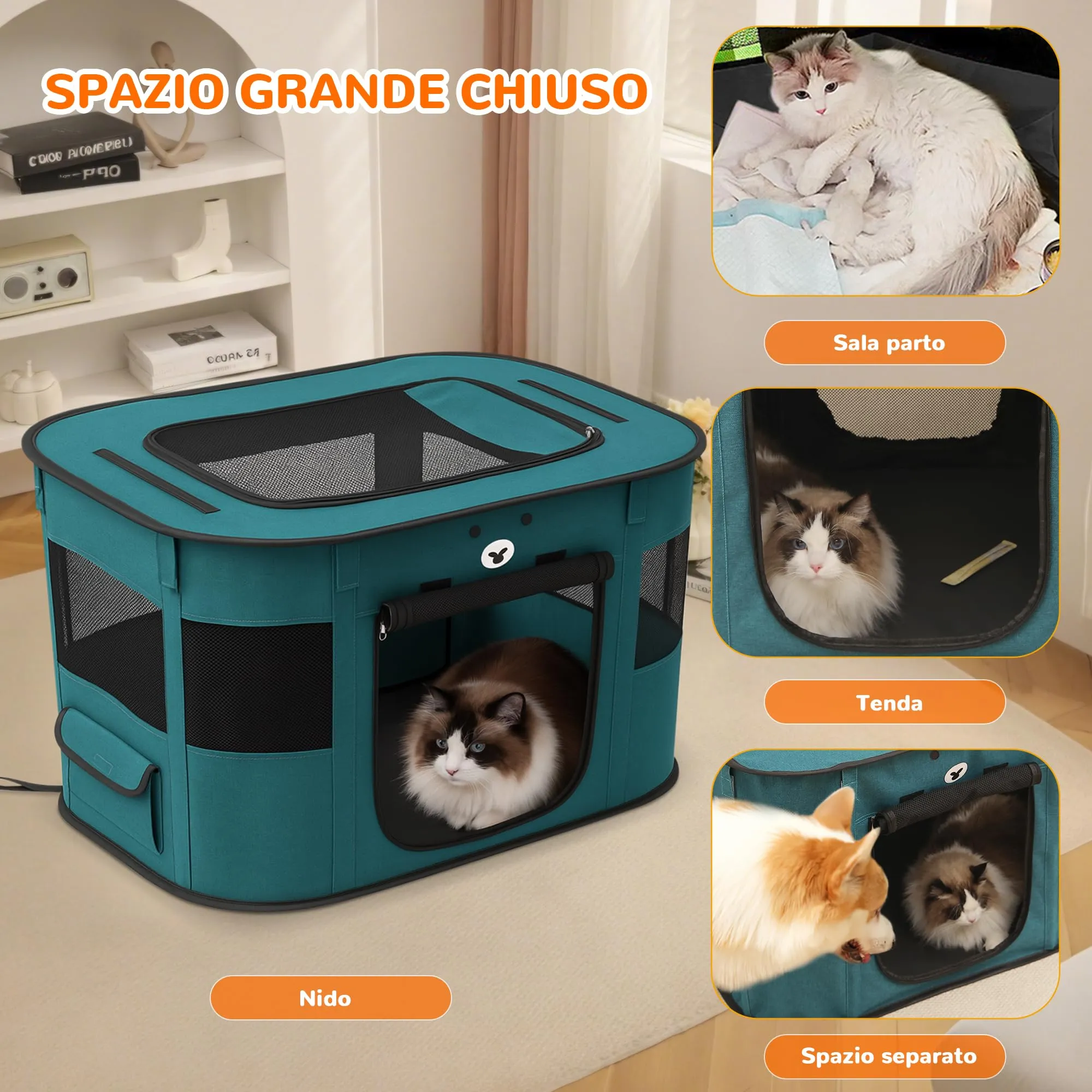 ALLSOPETS Recinto per Cani da Interno Pieghevole, Blu Reale, M - immagine 3