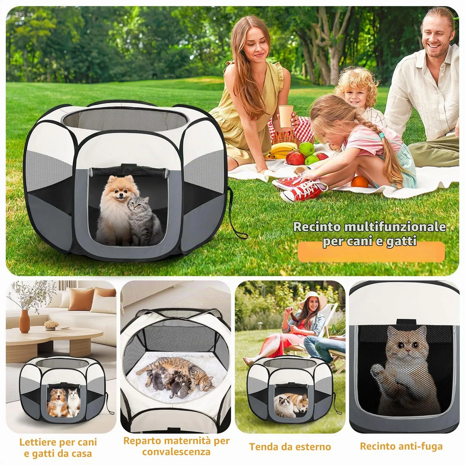 BIGWING Style Recinto per Cani e Gatti da Interno, Taglia M (85x85x58cm) - immagine 5