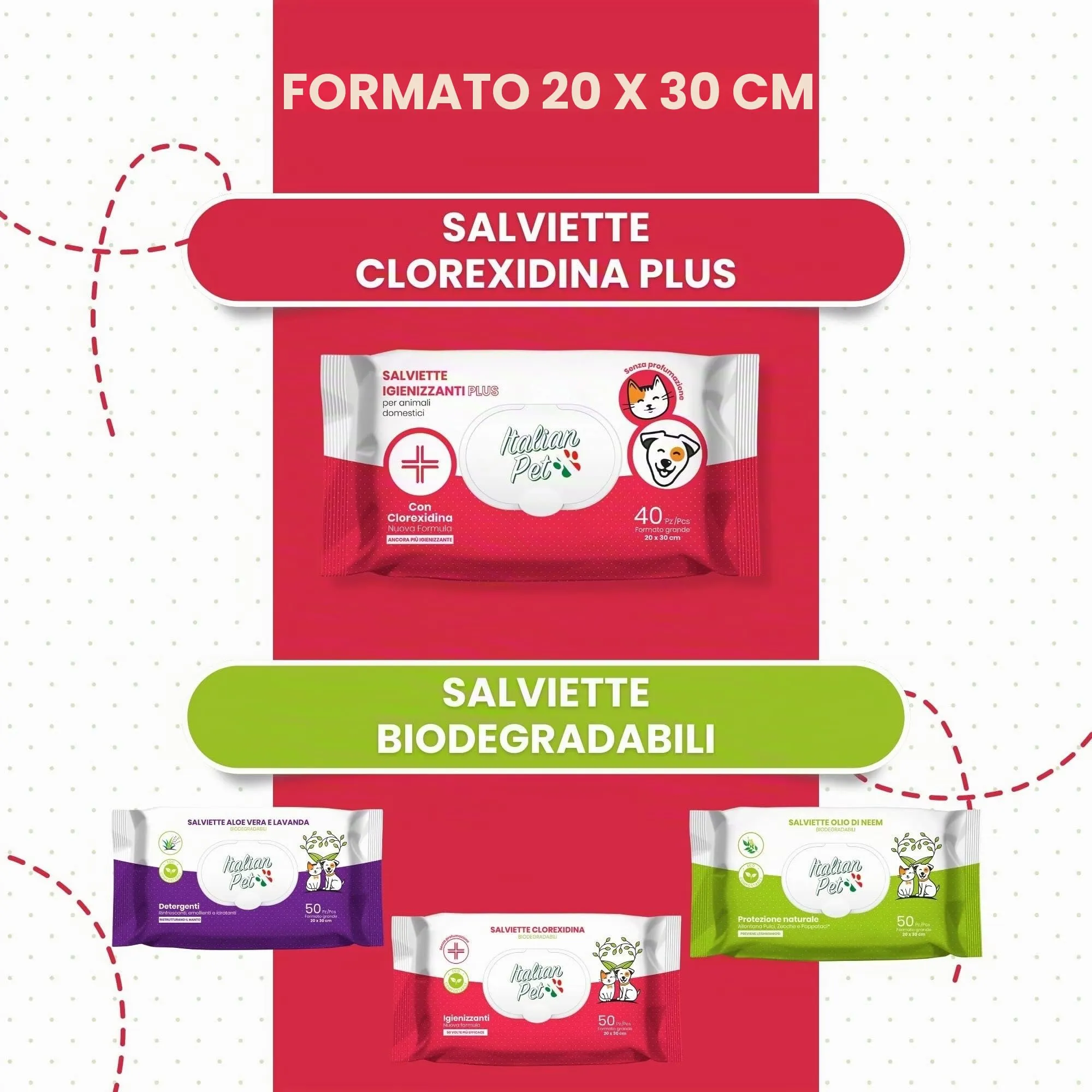 Italian Pet Salviette Biodegradabili alla Clorexidina per Cani e Gatti, 50 pz 20x30 cm - immagine 6