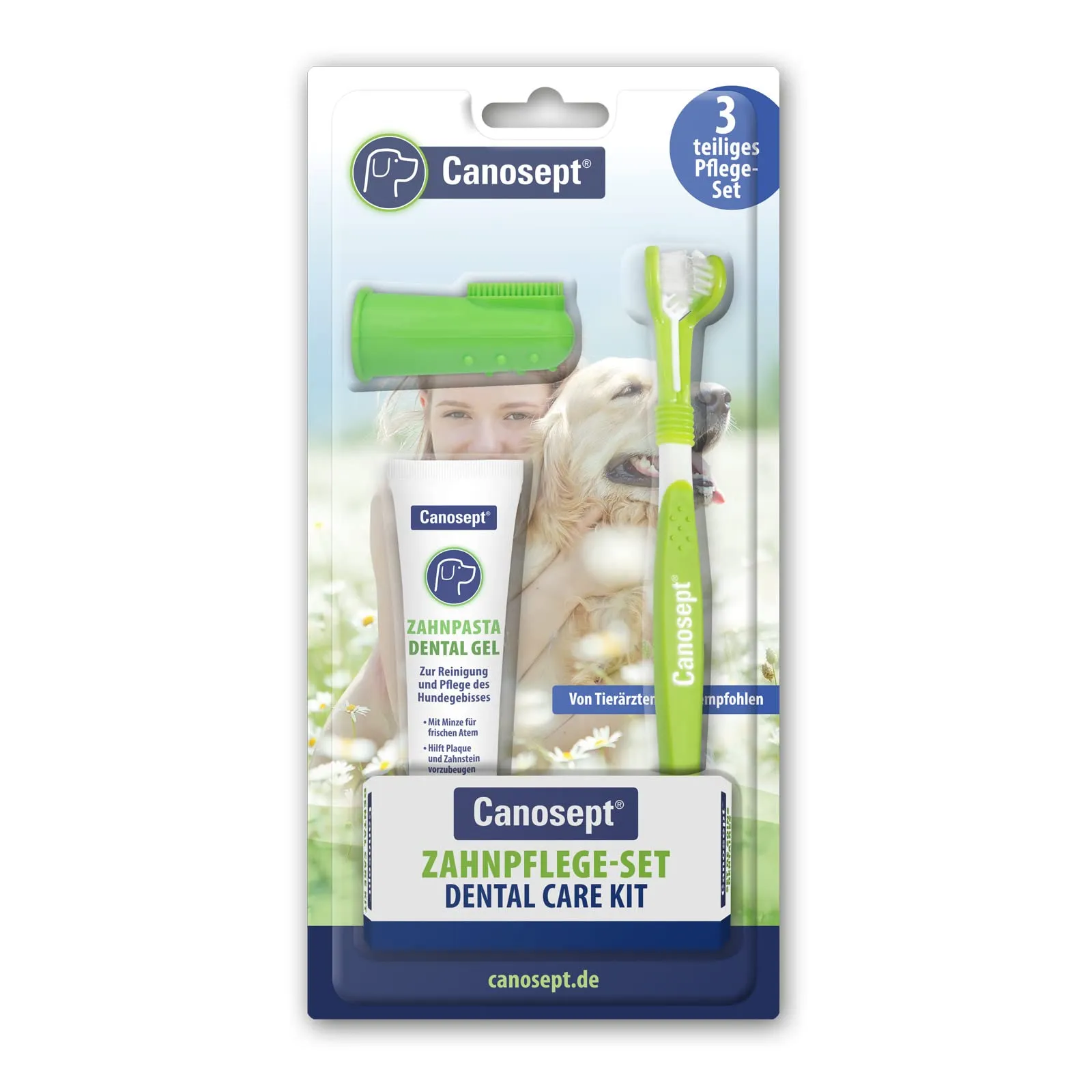 Canosept Set pulizia denti cane (3 pezzi) - Spazzolino, Dentifricio e Spazzolino da dito - immagine 1