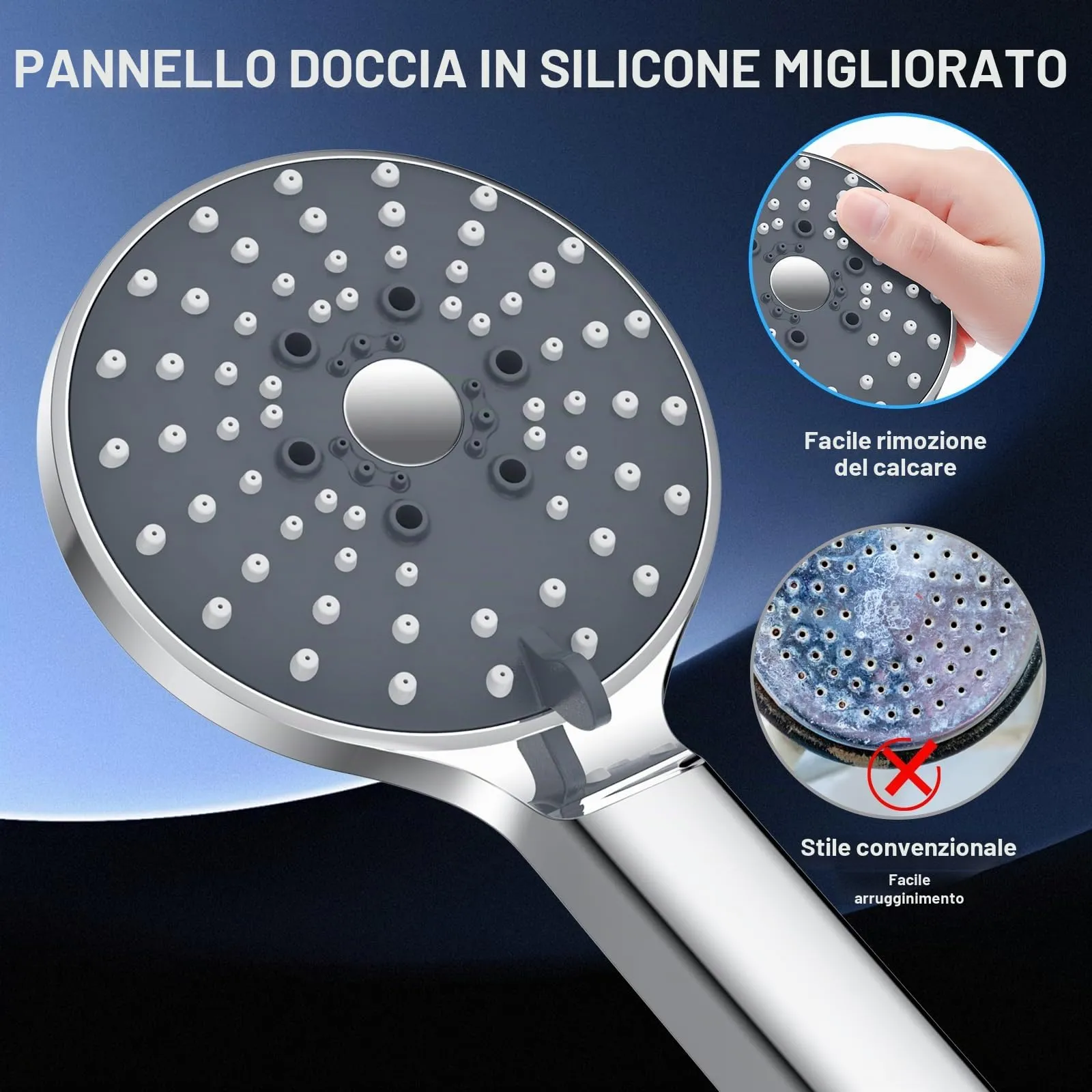 YEAUPE PRO Soffione Doccia Anticalcare 110 mm con 6 tipi di getto - immagine 5