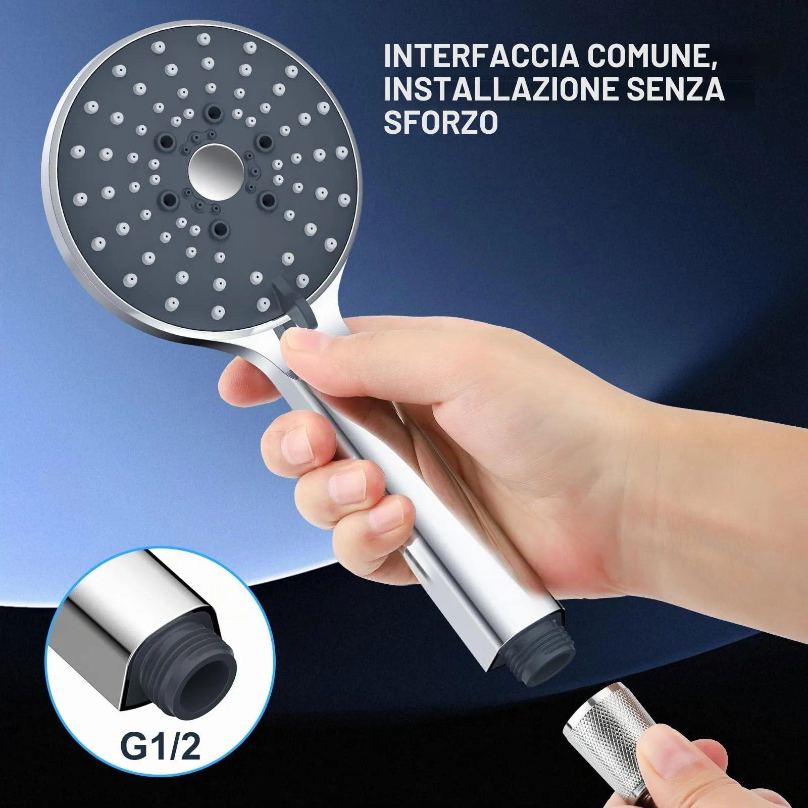 YEAUPE PRO Soffione Doccia Anticalcare 110 mm con 6 tipi di getto - immagine 6