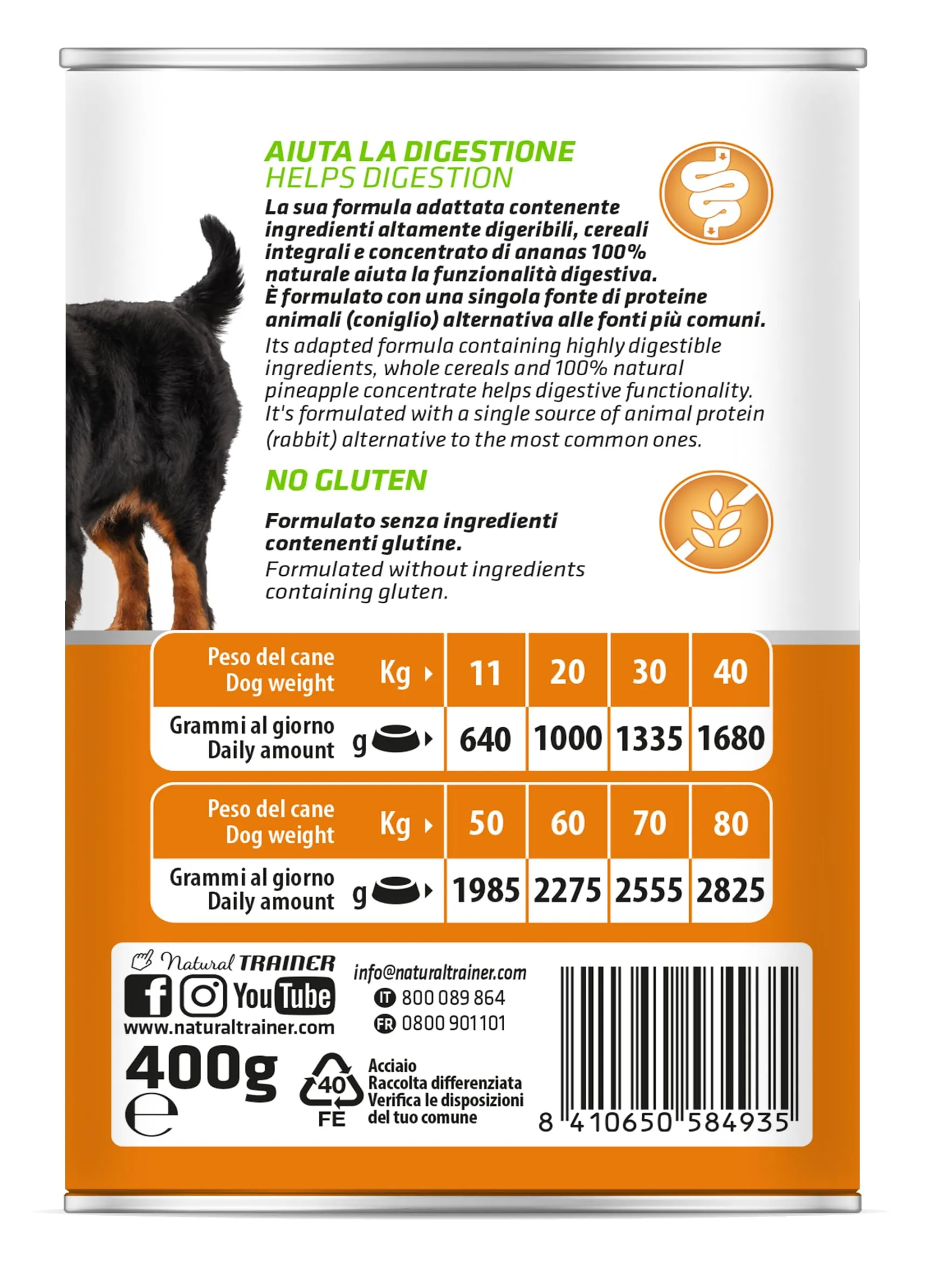 Trainer Natural Sensitive No Gluten Cibo Umido per Cani Medium & Maxi con Coniglio, 12 x 400 g - immagine 4