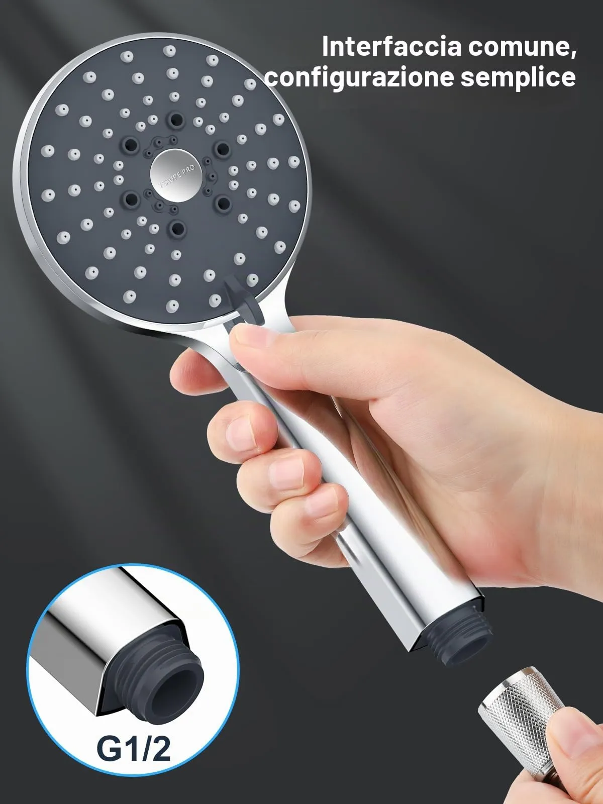YEAUPE PRO Soffione Doccia Anticalcare con 6 Tipi di Getto, Nero Cromato - immagine 6