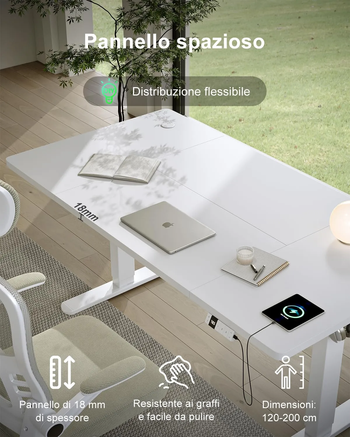 Devoko Scrivania Regolabile in Altezza 120x80 cm Bianco con Ruote - immagine 6