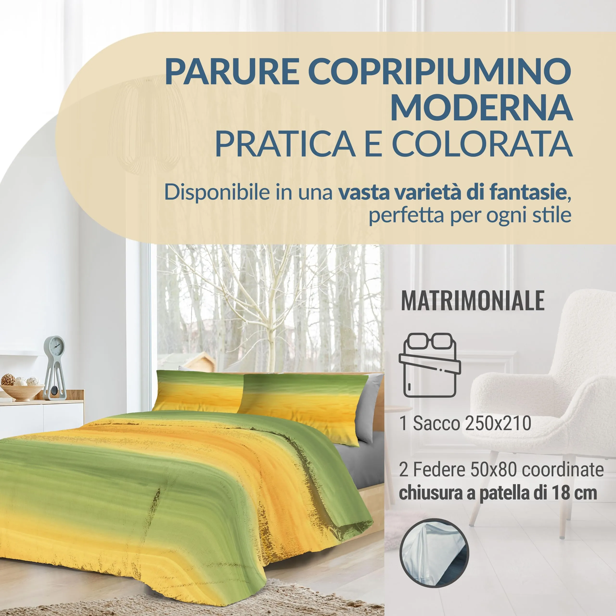 Dorian Home Copripiumino Matrimoniale in Cotone 250x210 cm con 2 Federe - immagine 2