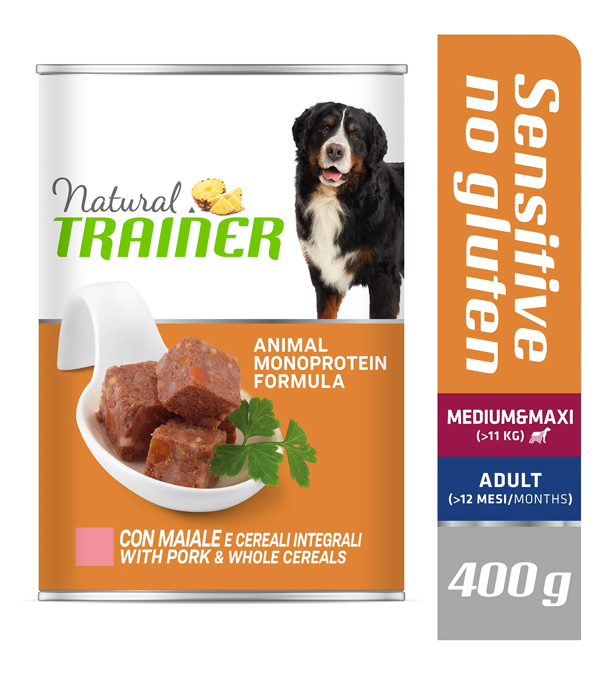 Trainer Natural Sensitive No Gluten Medium Maxi Wet Dog Food with Pork and Whole Grains, 12 x 400 g - immagine 2