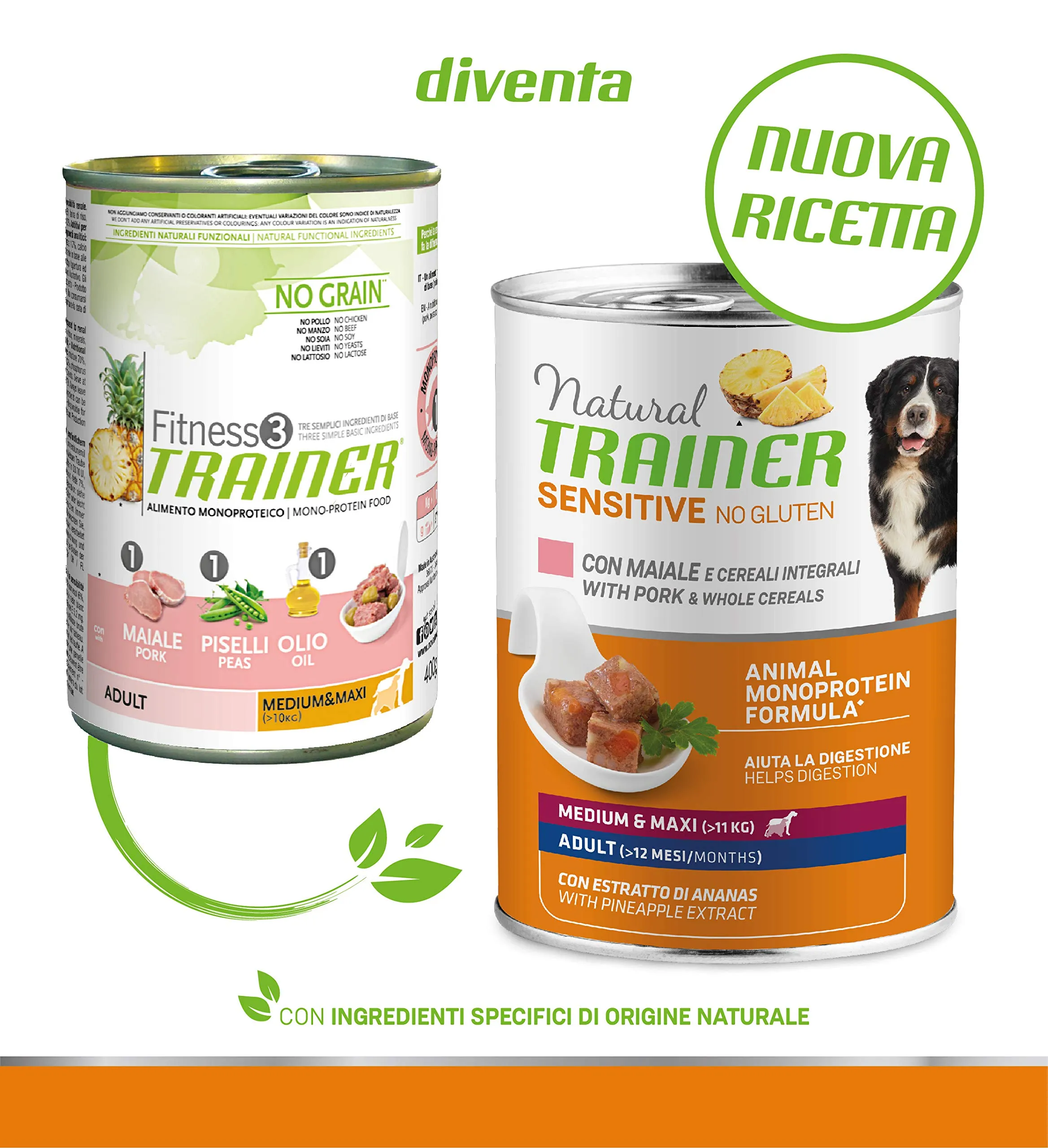 Trainer Natural Sensitive No Gluten Medium Maxi Wet Dog Food with Pork and Whole Grains, 12 x 400 g - immagine 3