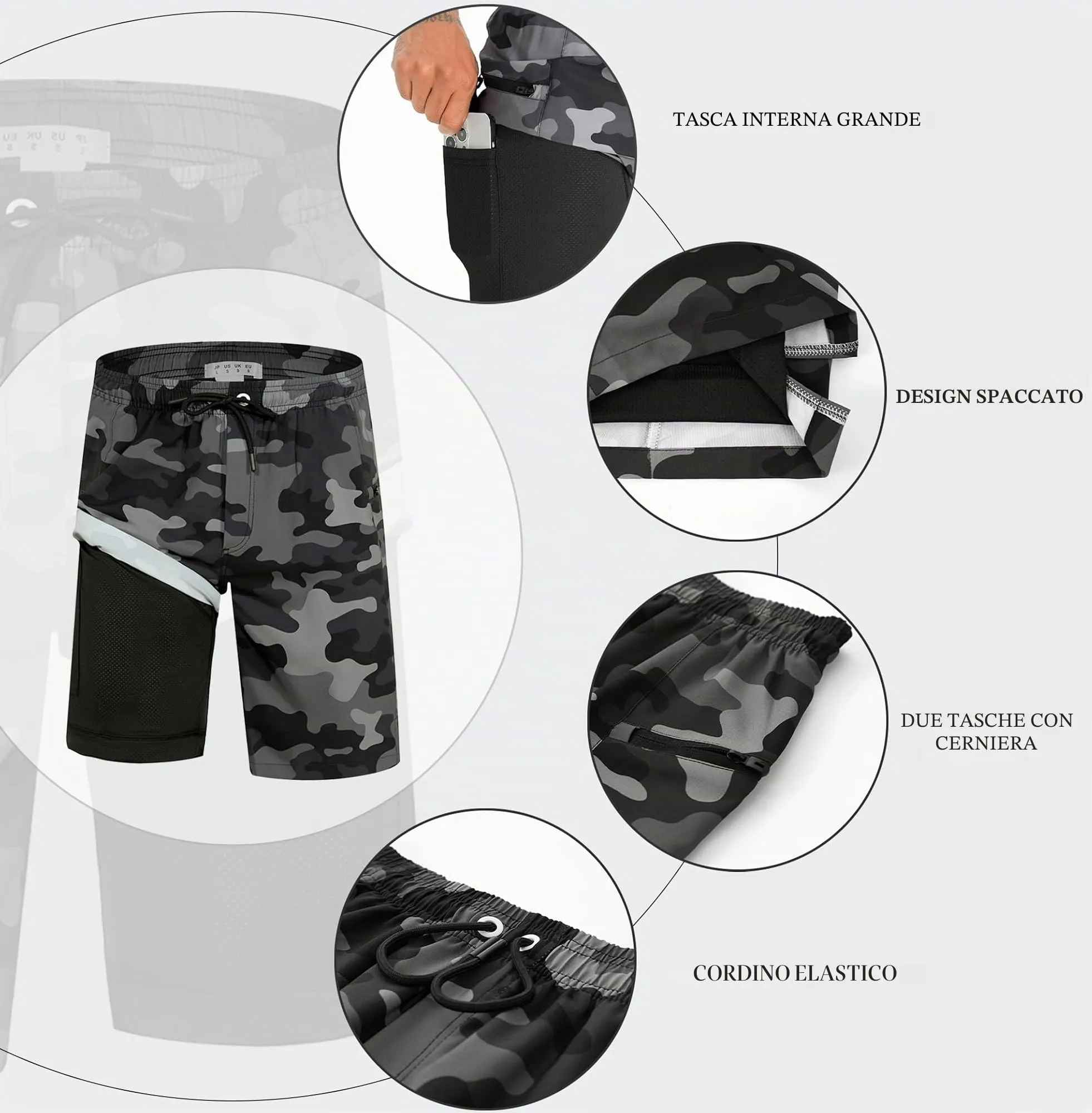 APTRO Pantaloncini da Bagno Uomo Stampa Hawaiana Mimetico Grigio MK284 S - immagine 4
