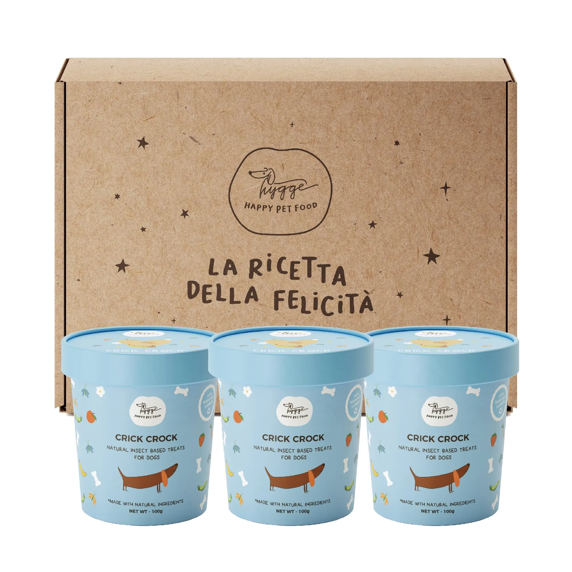 Hygge Dog Biscotti Cane Crick Crok Proteina d'Insetto, Mela, Frutta e Verdura, Senza Cereali e Glutine, Set x3 (300g) - immagine 1