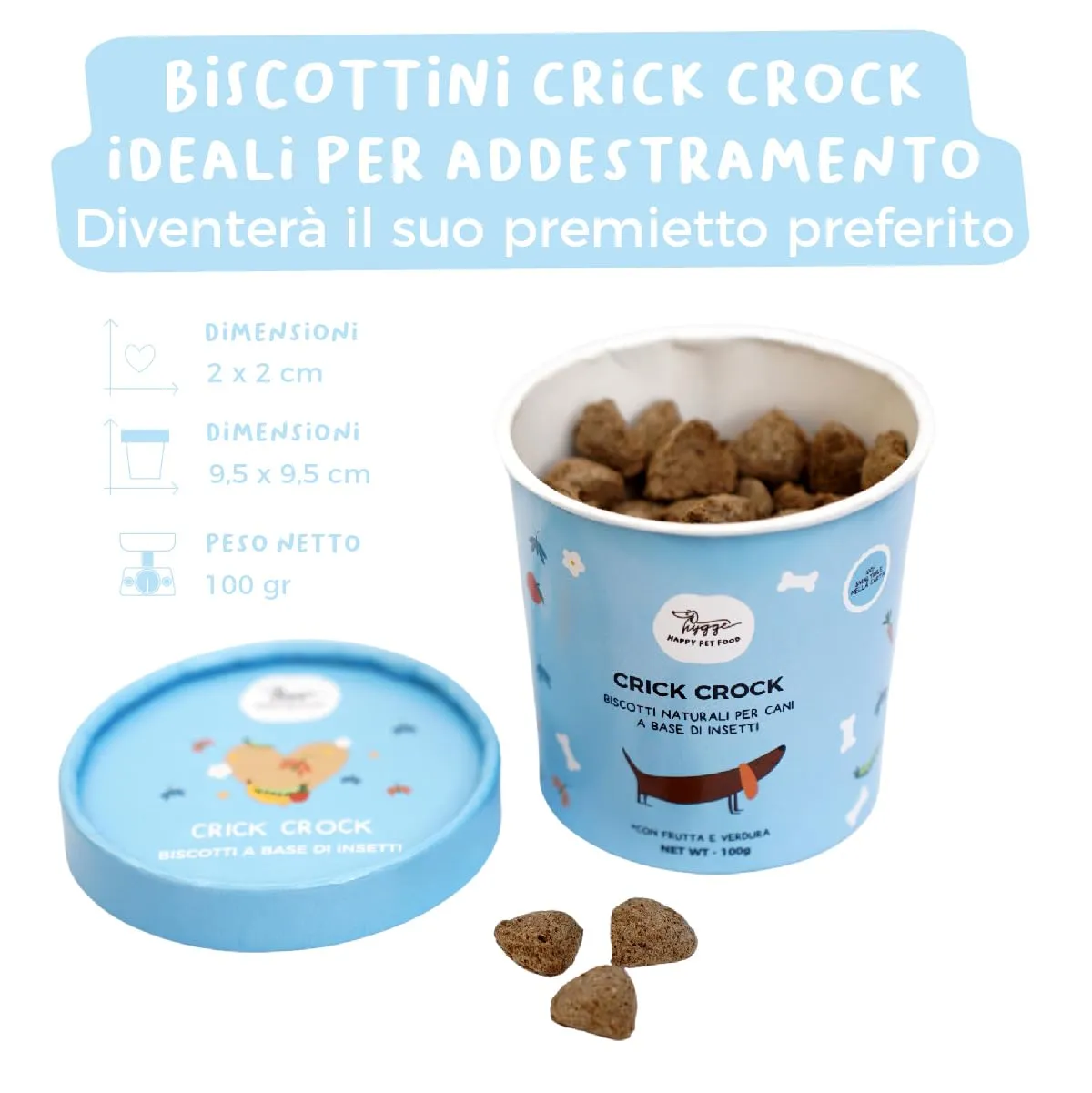 Hygge Dog Biscotti Cane Crick Crok Proteina d'Insetto, Mela, Frutta e Verdura, Senza Cereali e Glutine, Set x3 (300g) - immagine 2