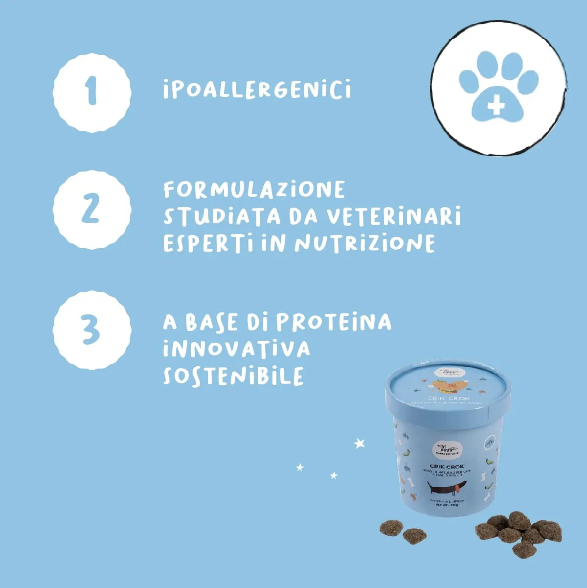 Hygge Dog Biscotti Cane Crick Crok Proteina d'Insetto, Mela, Frutta e Verdura, Senza Cereali e Glutine, Set x3 (300g) - immagine 3