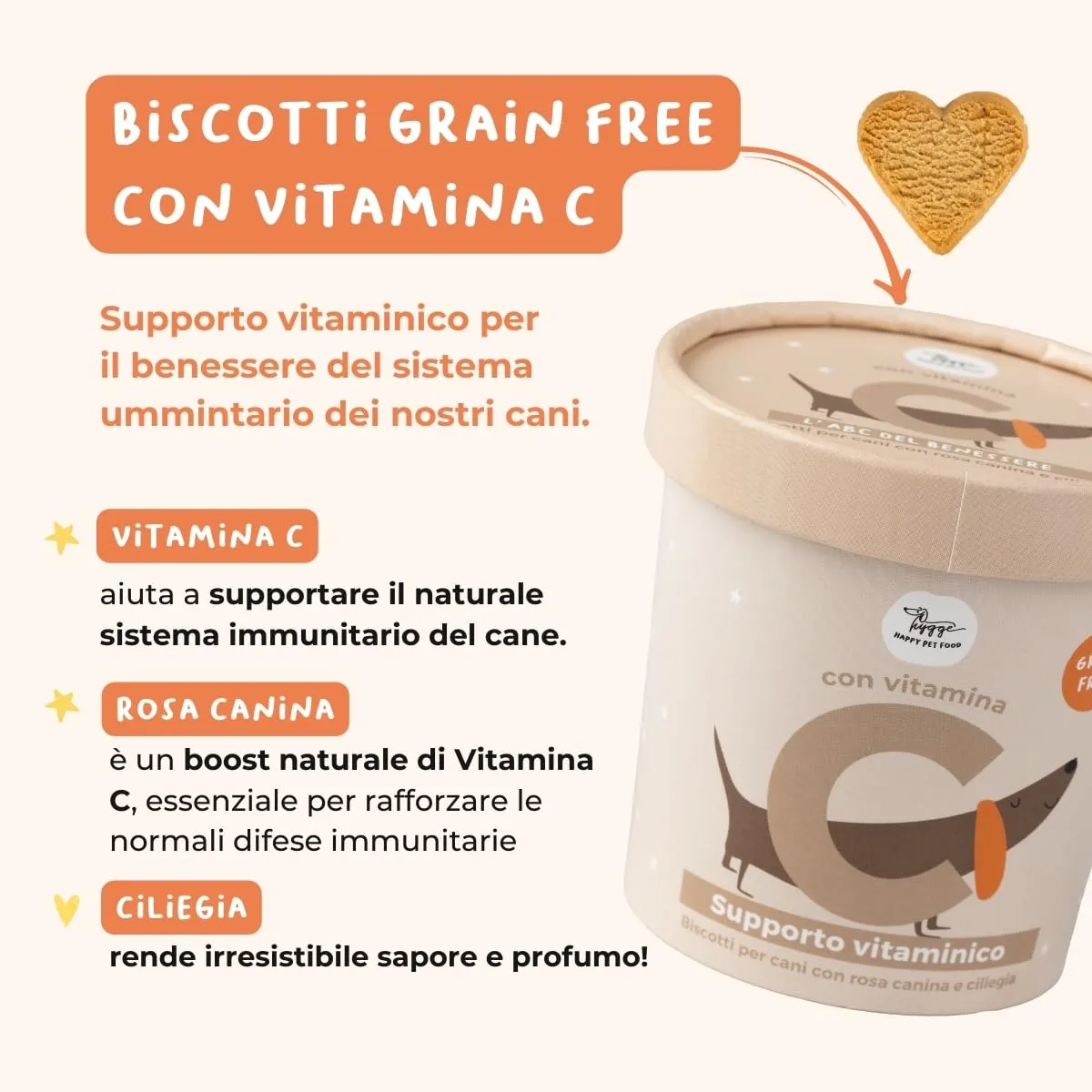 Hygge Dog Biscotti per Cani Senza Cereali Ciliegia e Rosa con Vitamina C, 100 g - immagine 2