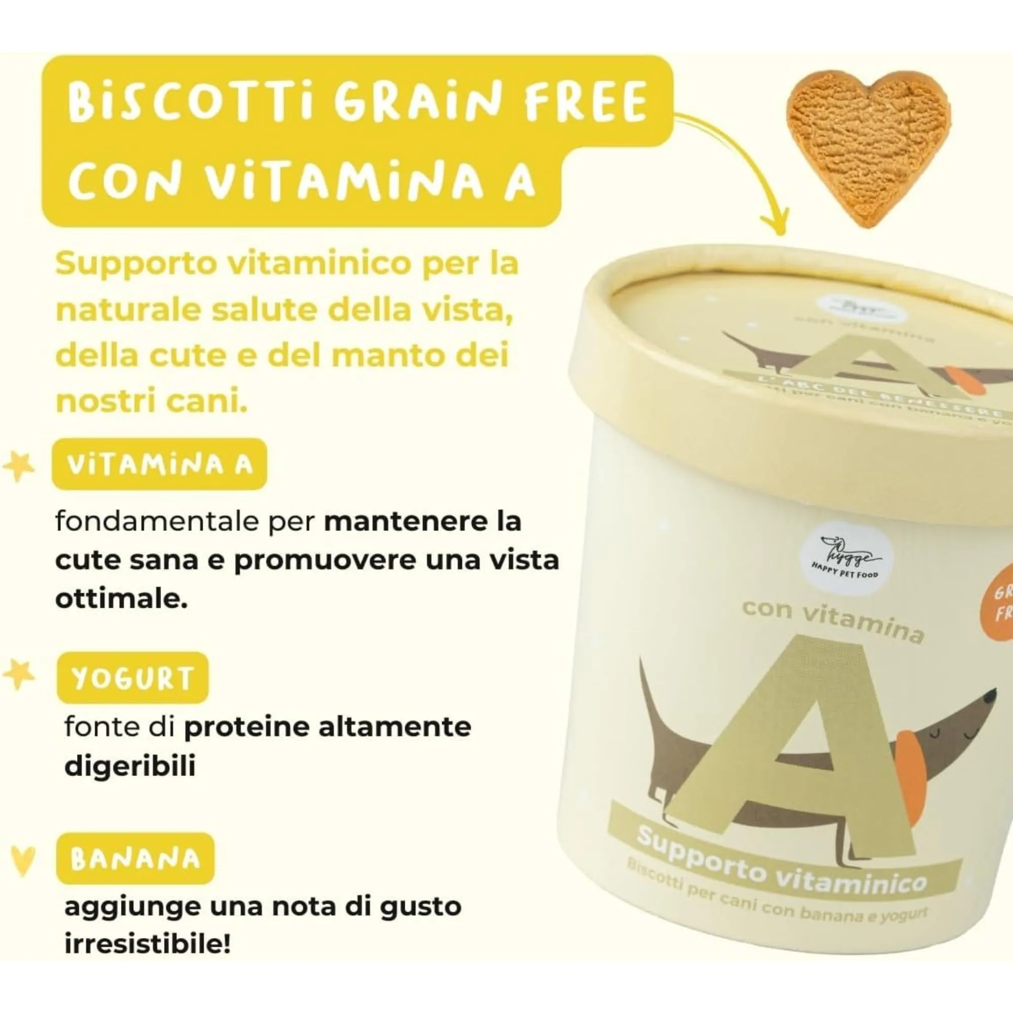 Hygge Dog Biscotti per Cani Senza Cereali Yogurt e Banana con Vitamina A, 6 x 100 g - immagine 2