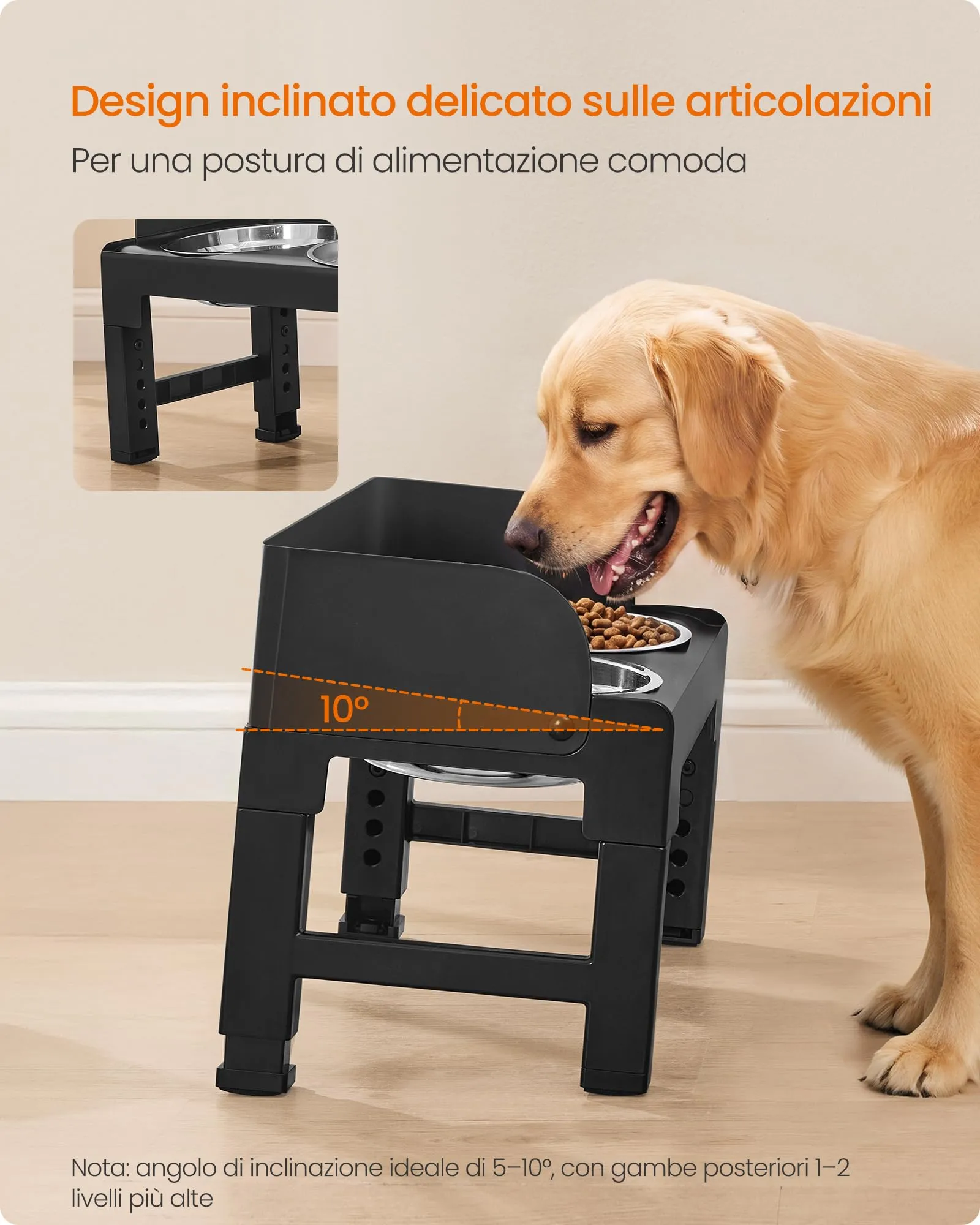 Feandrea Ciotole per Cani Rialzate con Supporto Regolabile in Altezza, Nero - immagine 5