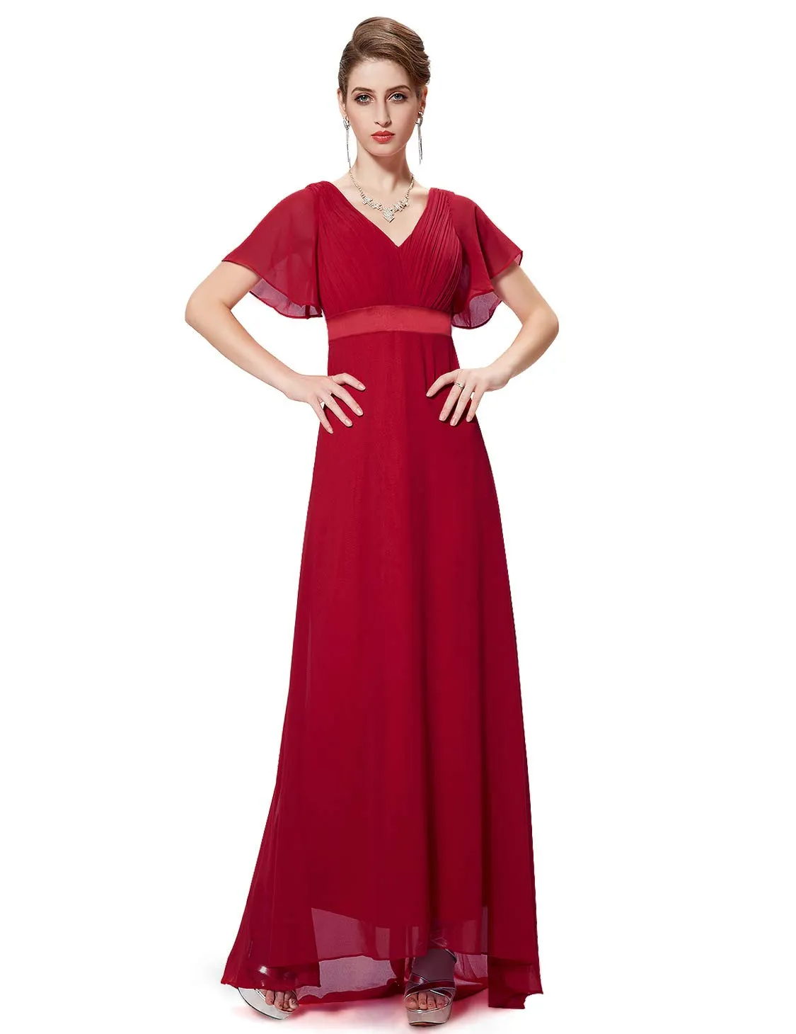 Ever-Pretty Vestito da Cerimonia Donna Scollo a V Linea ad A con Spacco 09890 Rosso 36 - immagine 1