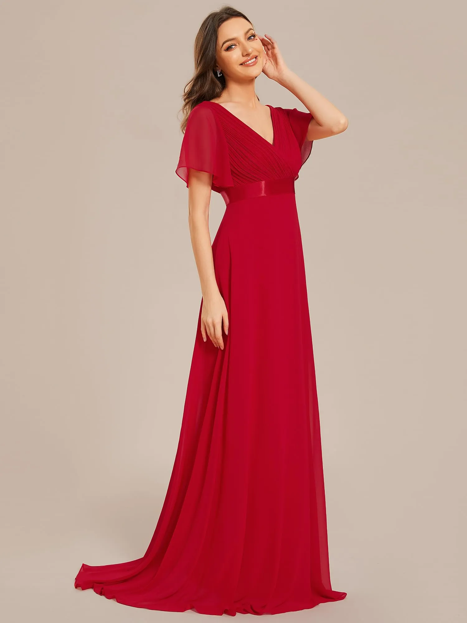 Ever-Pretty Vestito da Cerimonia Donna Scollo a V Linea ad A con Spacco 09890 Rosso 36 - immagine 2