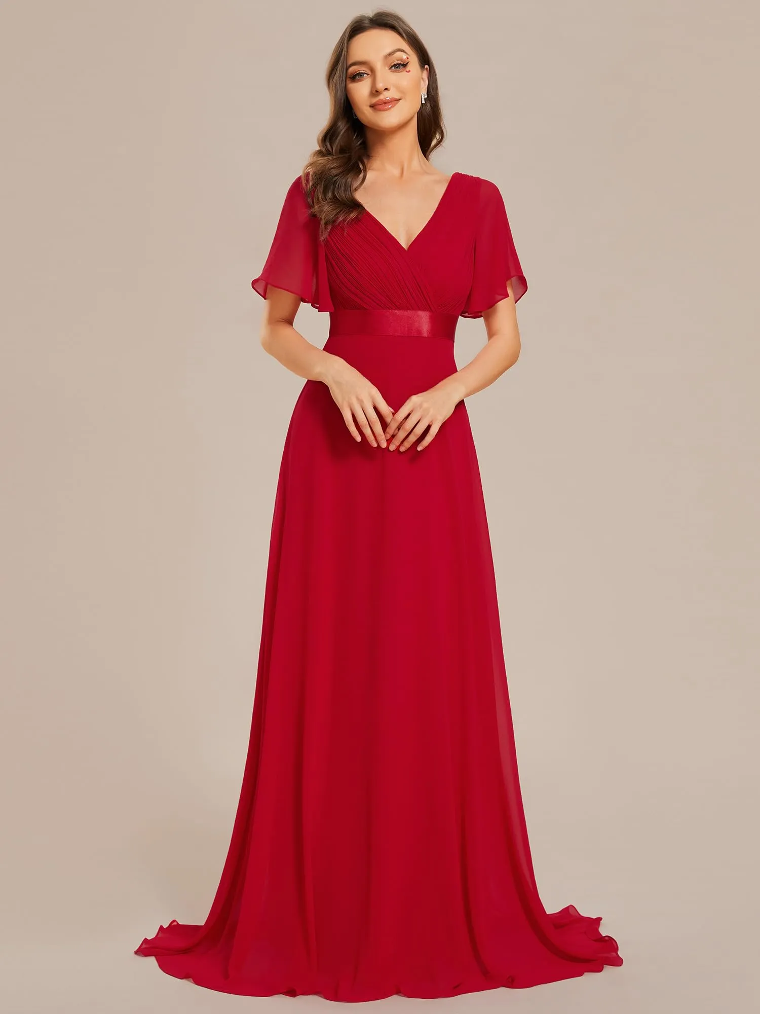 Ever-Pretty Vestito da Cerimonia Donna Scollo a V Linea ad A con Spacco 09890 Rosso 36 - immagine 4