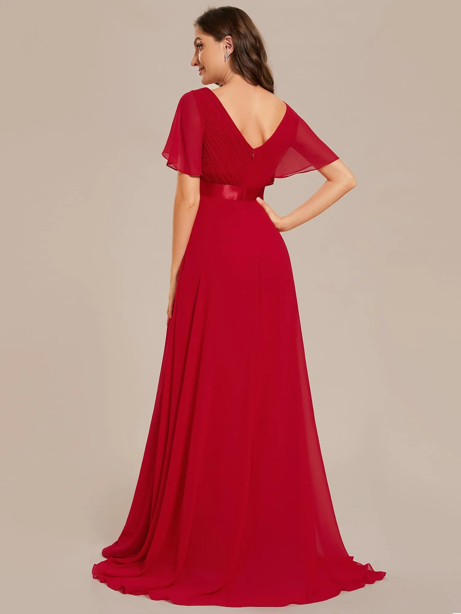Ever-Pretty Vestito da Cerimonia Donna Scollo a V Linea ad A con Spacco 09890 Rosso 36 - immagine 5