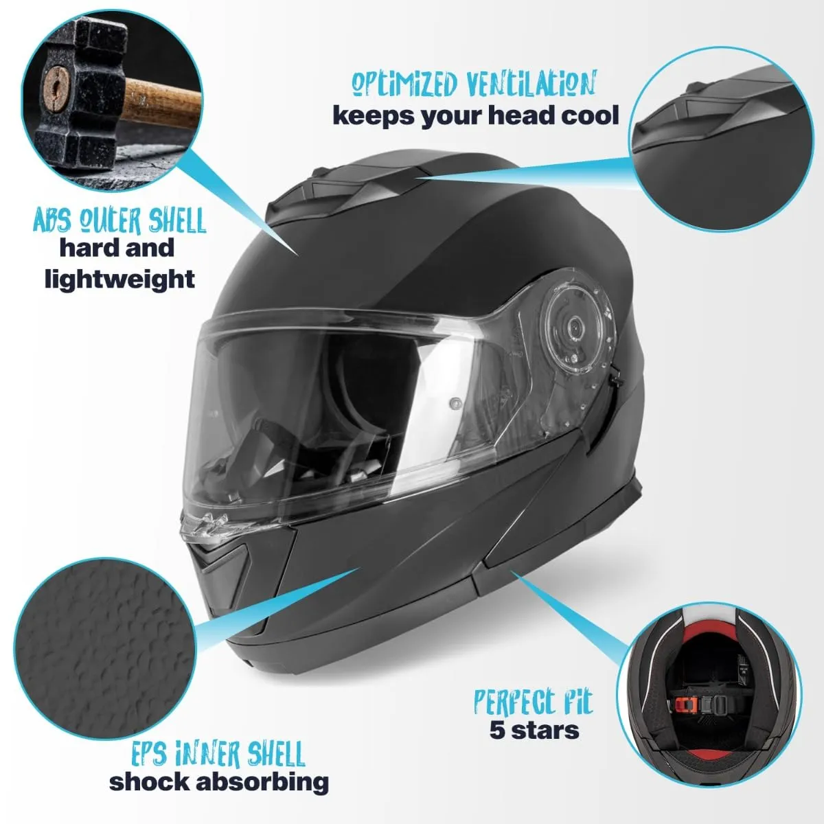 Vinz Santos Casco Modulare Moto & Scooter con Doppia Visiera, Certificato ECE 22.06, Pinlock Preparato, Nero - immagine 4