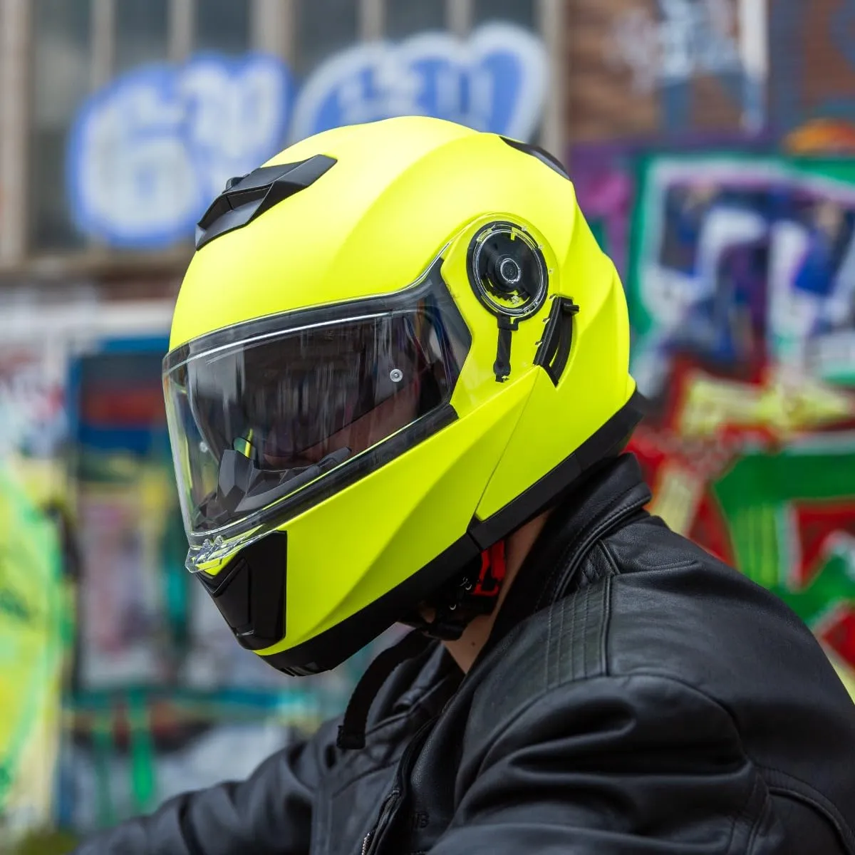 Vinz Santos Casco Modulare Moto & Scooter, Doppia Visiera, ECE 22.06, Pinlock Preparato, Giallo Fluorescente - immagine 8