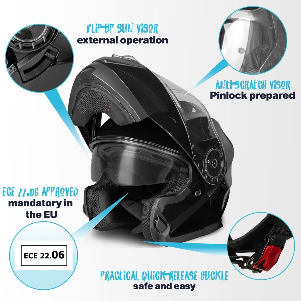 Vinz Santos Casco Modulare Moto & Scooter con Doppia Visiera ECE 22.06 Pinlock - Nero - immagine 2