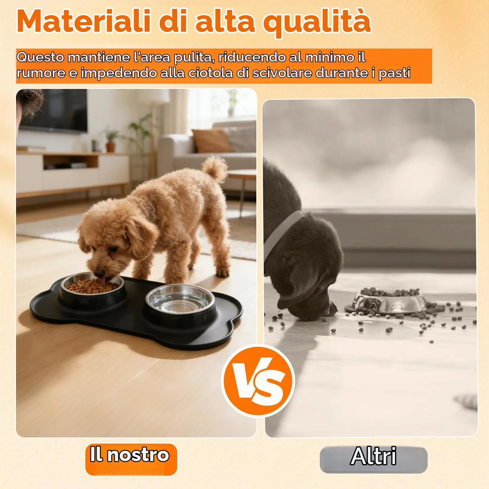 Liuliushun Set di 2 Ciotole in Acciaio Inox per Cani e Gatti con Tappetino Antiscivolo in Silicone, 42 x 26 cm - immagine 5