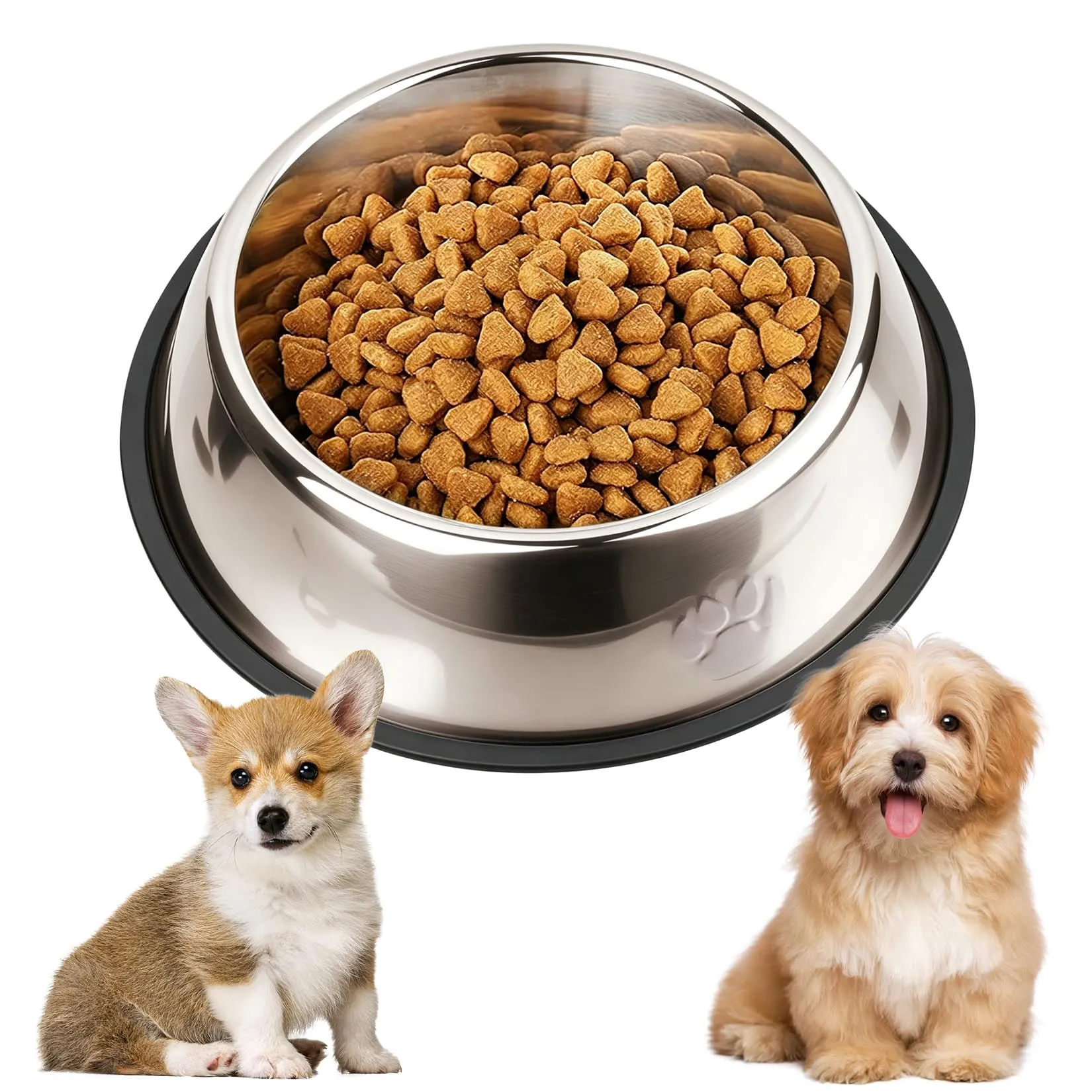 Liuliushun Ciotola per Cani in Acciaio Inox con Base in Gomma, Argento - immagine 1