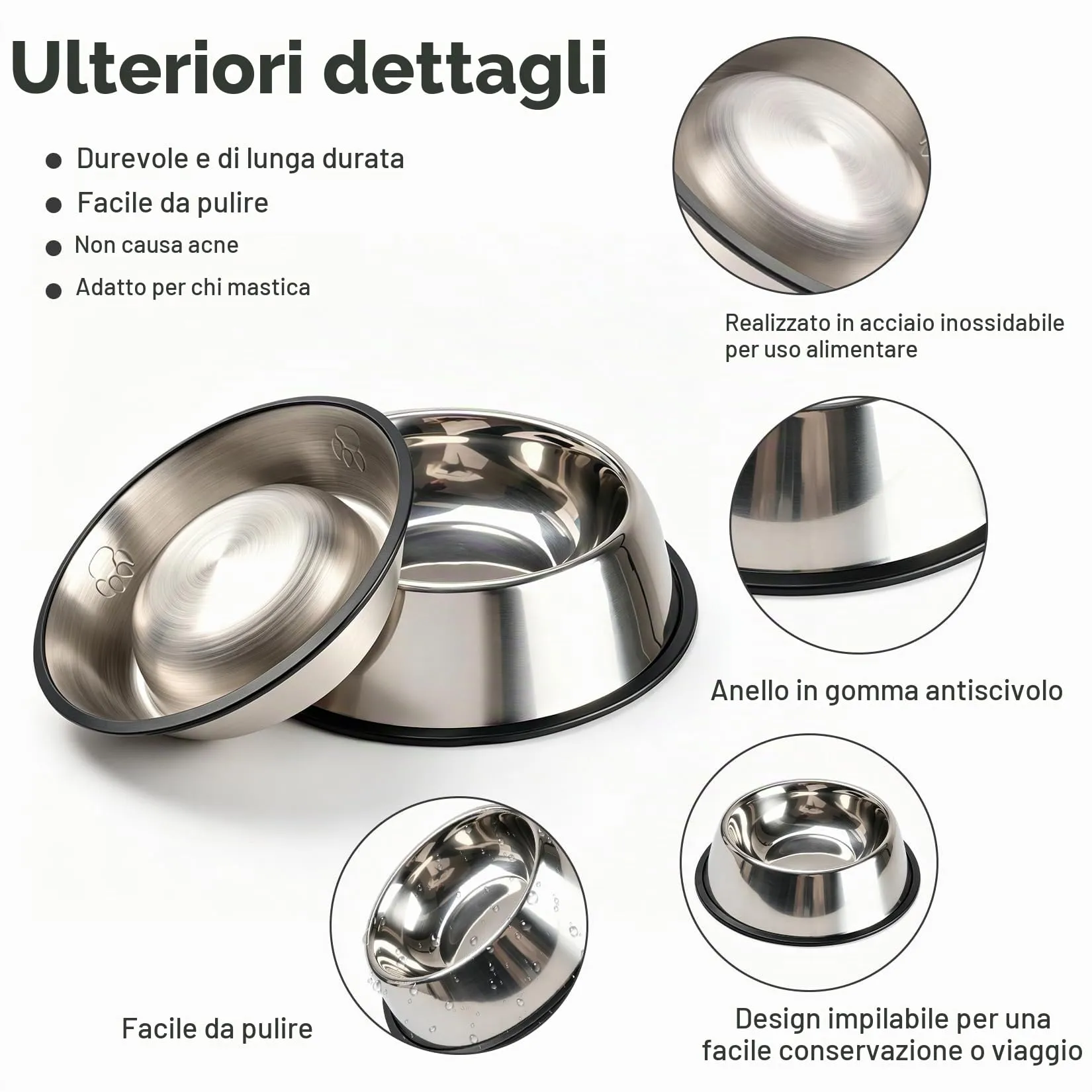 Liuliushun Ciotola per Cani in Acciaio Inox con Base in Gomma, Argento - immagine 3