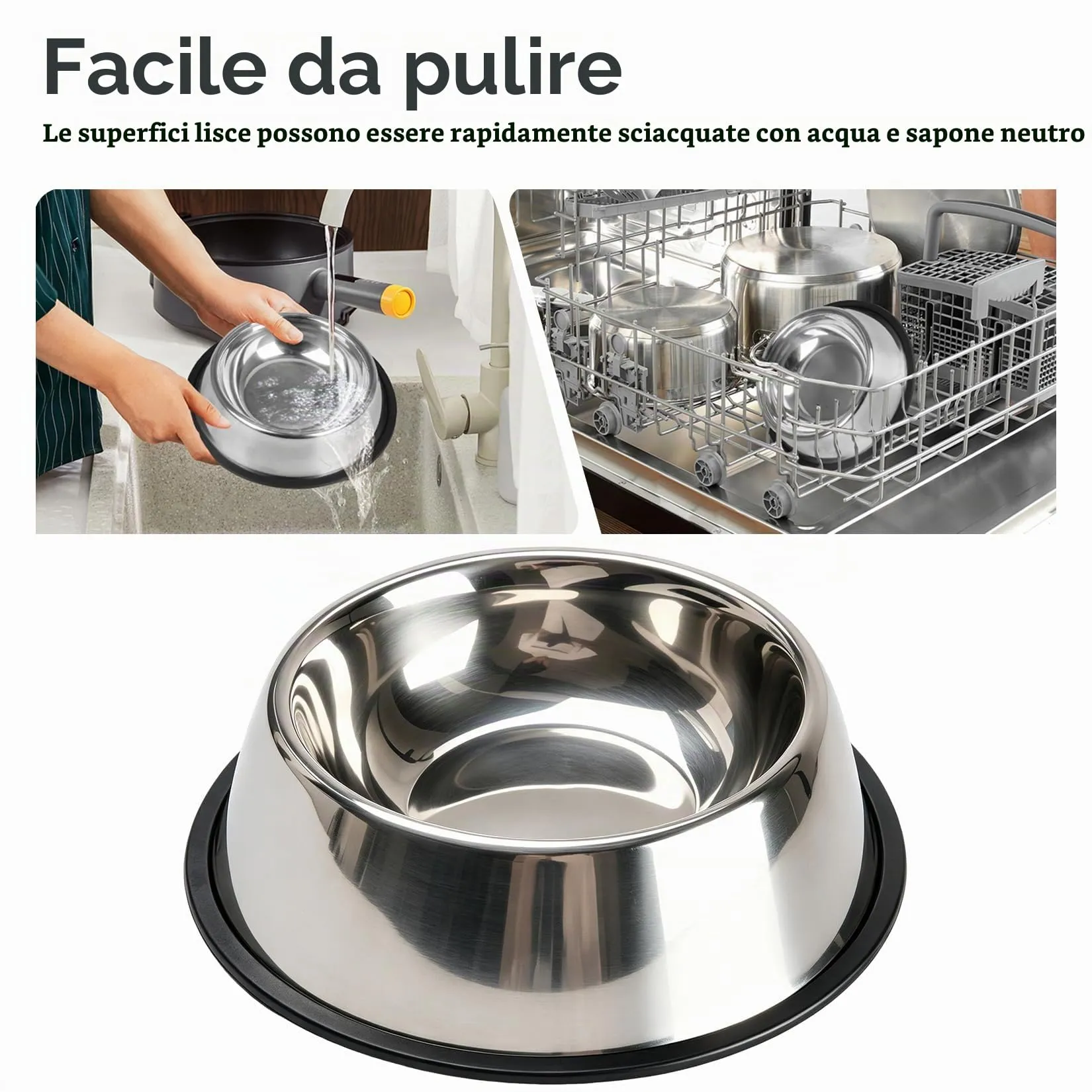 Liuliushun Ciotola per Cani in Acciaio Inox con Base in Gomma, Argento - immagine 4