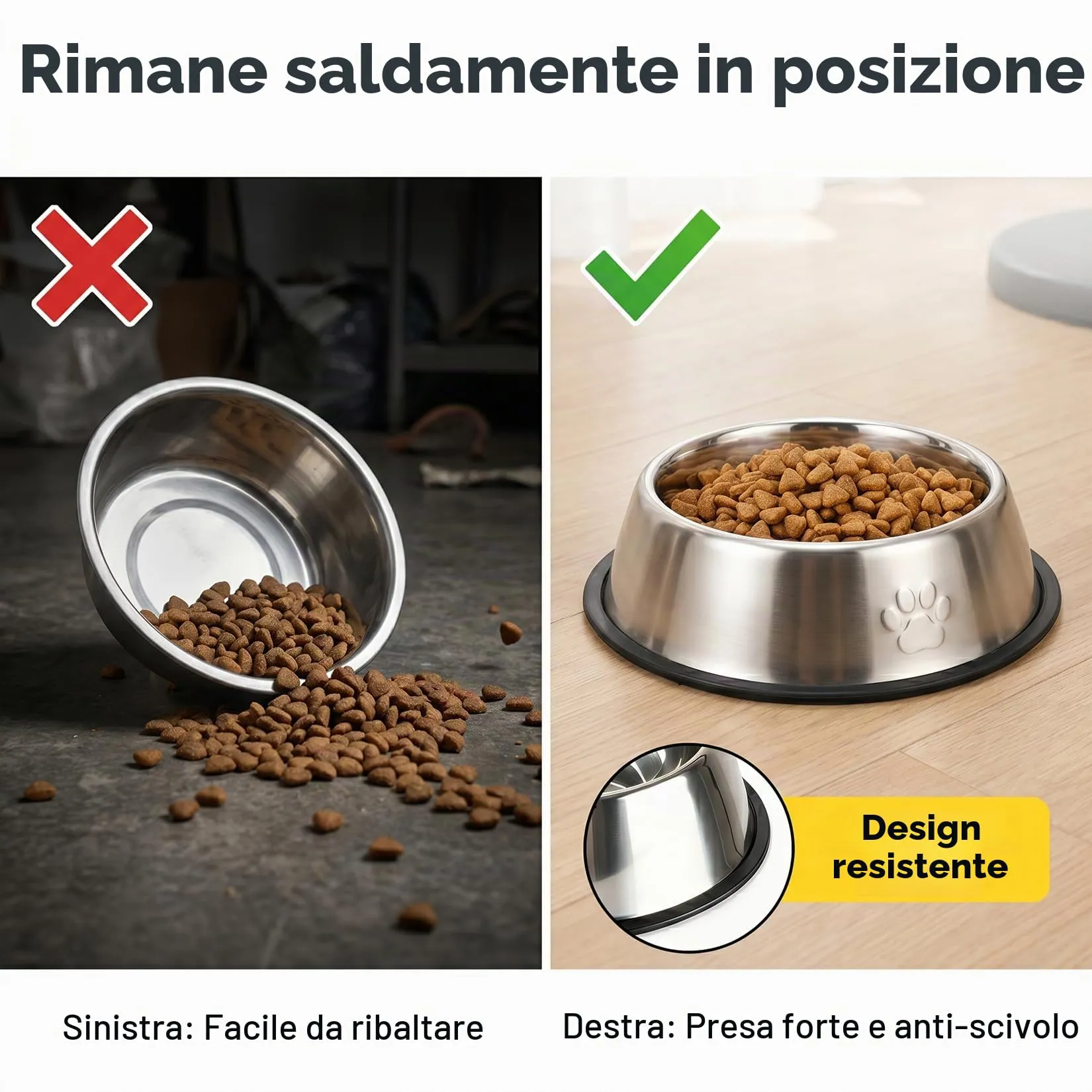 Liuliushun Ciotola per Cani in Acciaio Inox con Base in Gomma, Argento - immagine 6