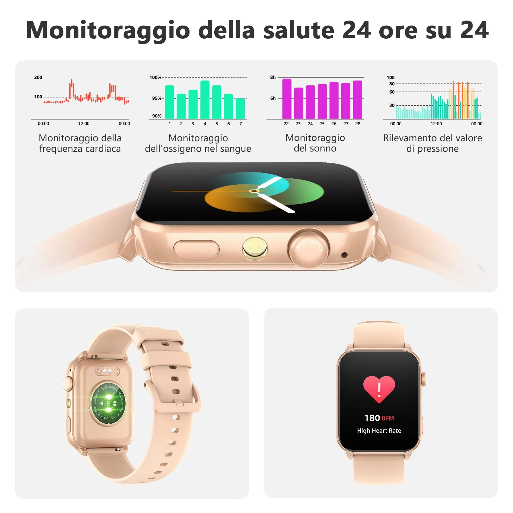 Blackview R30max Smartwatch 1,91'' Bluetooth Call, 100+ Modalità Sportive, Cardiofrequenzimetro, SpO2, Monitoraggio Sonno, Torcia, IP68 per Android e iOS - immagine 2