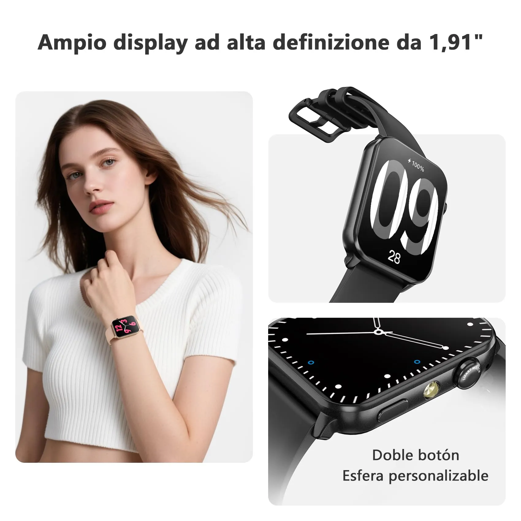 Blackview R30max Smartwatch 1,91'' Bluetooth Call, 100+ Modalità Sportive, Cardiofrequenzimetro, SpO2, Monitoraggio Sonno, Torcia, IP68 per Android e iOS - immagine 4