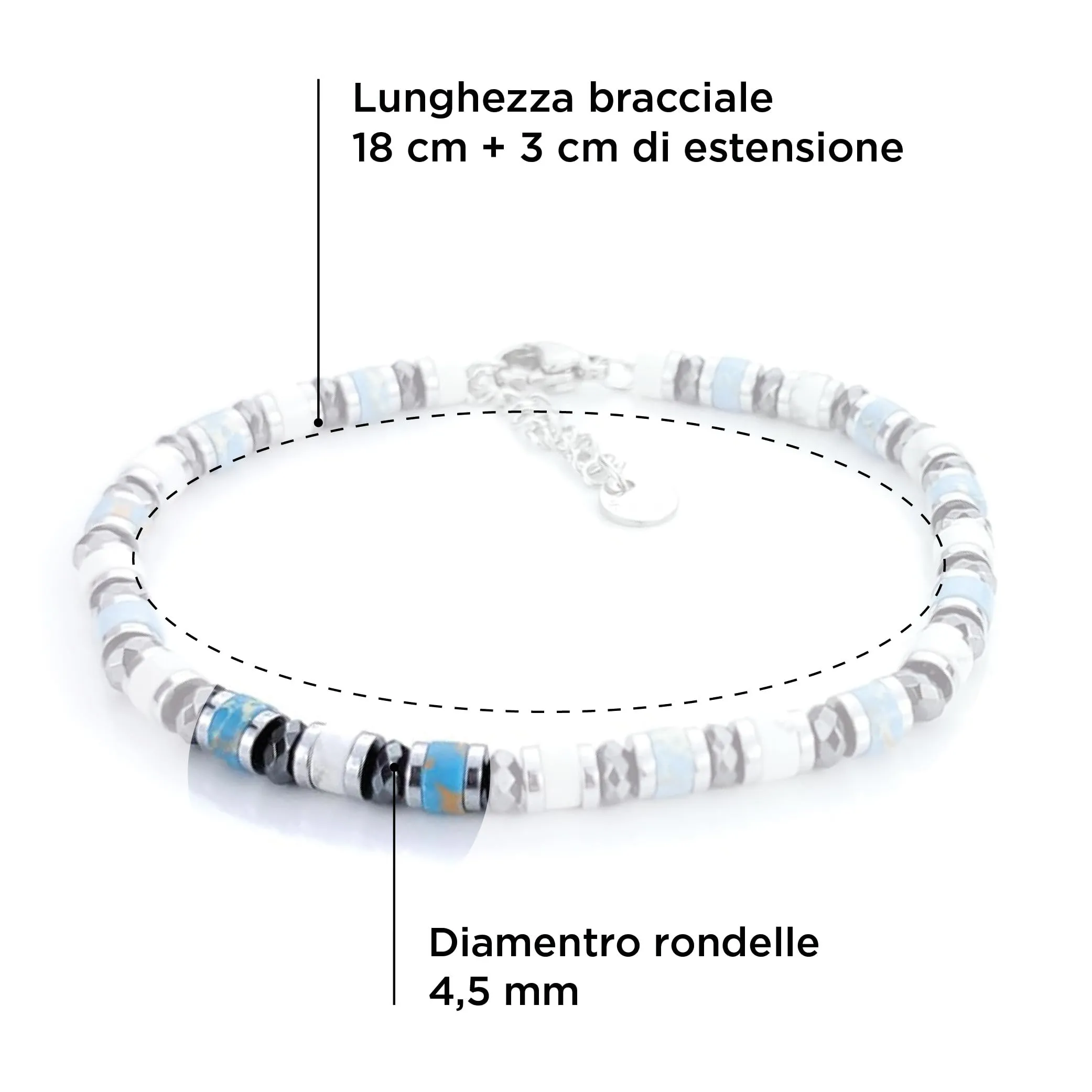 Saga Gioielli Bracciale Uomo Rondelle Pietre Dure Acciaio Aulite, Turchese e Cristalli - immagine 3